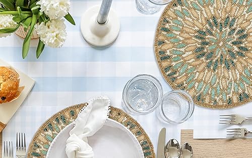 Miniatura 3 de Juego de 4 manteles individuales redondos de cuentas de granja, color negro, de 13 pulgadas, con cuentas, hecho a mano por expertos artesanos, un