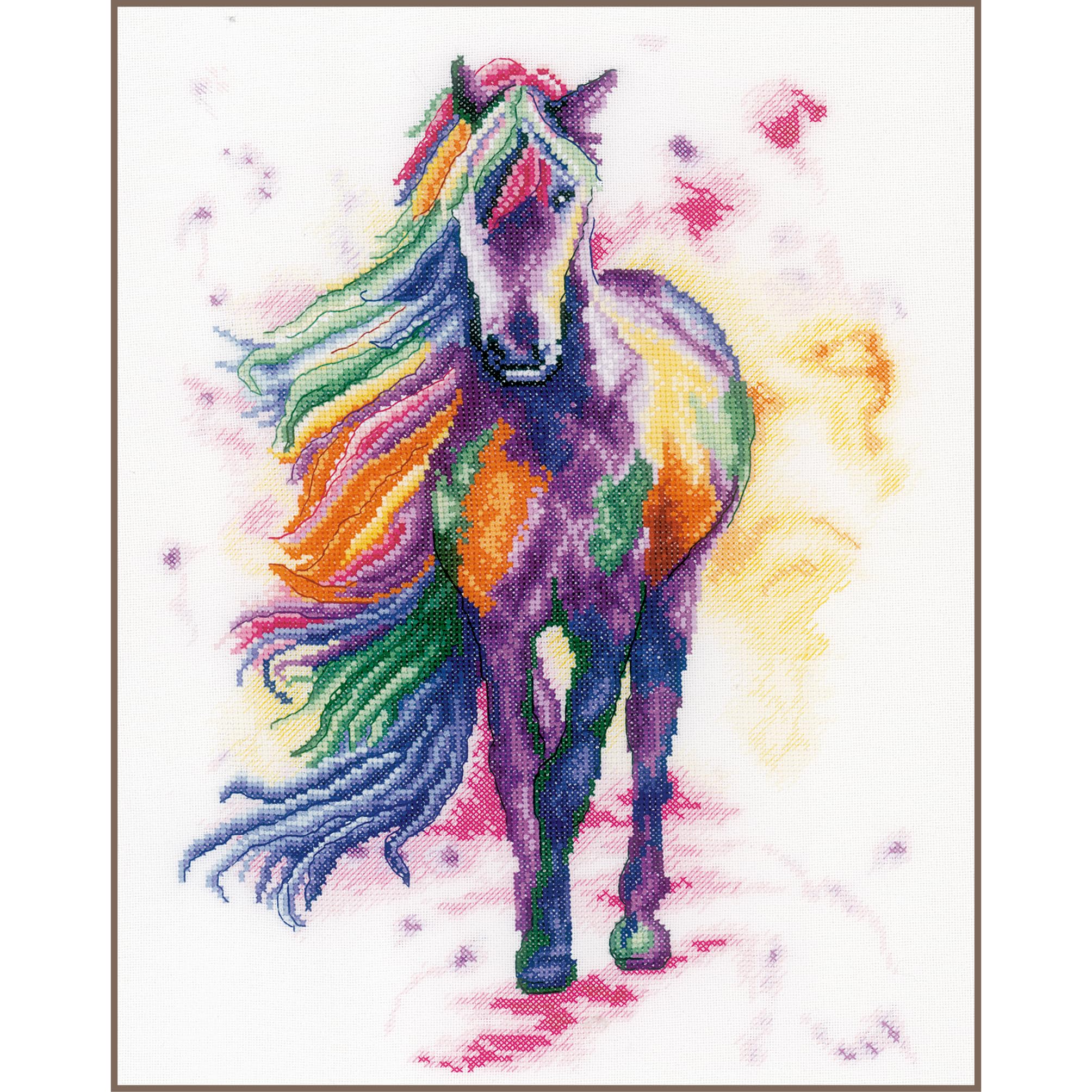 Lanarte Counted Cross Stitch Kits – Wall Art Approx. 29 x 40 cm Watercolour Horse – DIY Kit Crafts Adults Decoration Christmas Gift Cross Stitch Complete Kit