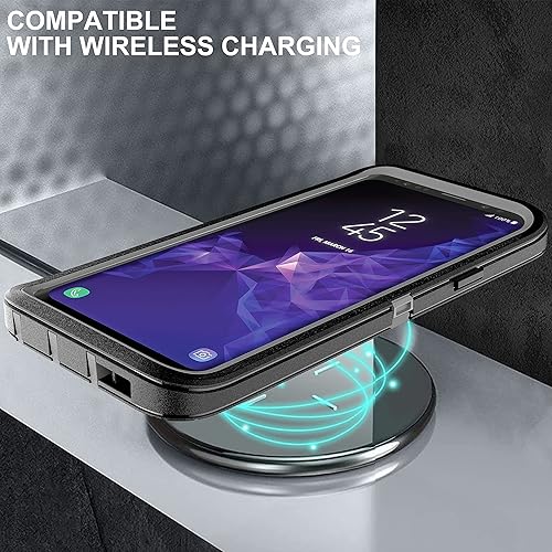 Miniatura 7 de Funda para Galaxy S9 Plus con protector de pantalla de TPU autorreparable 2 unidades, protección resistente 3 en 1 para Samsung S9 Plus (negrogris)