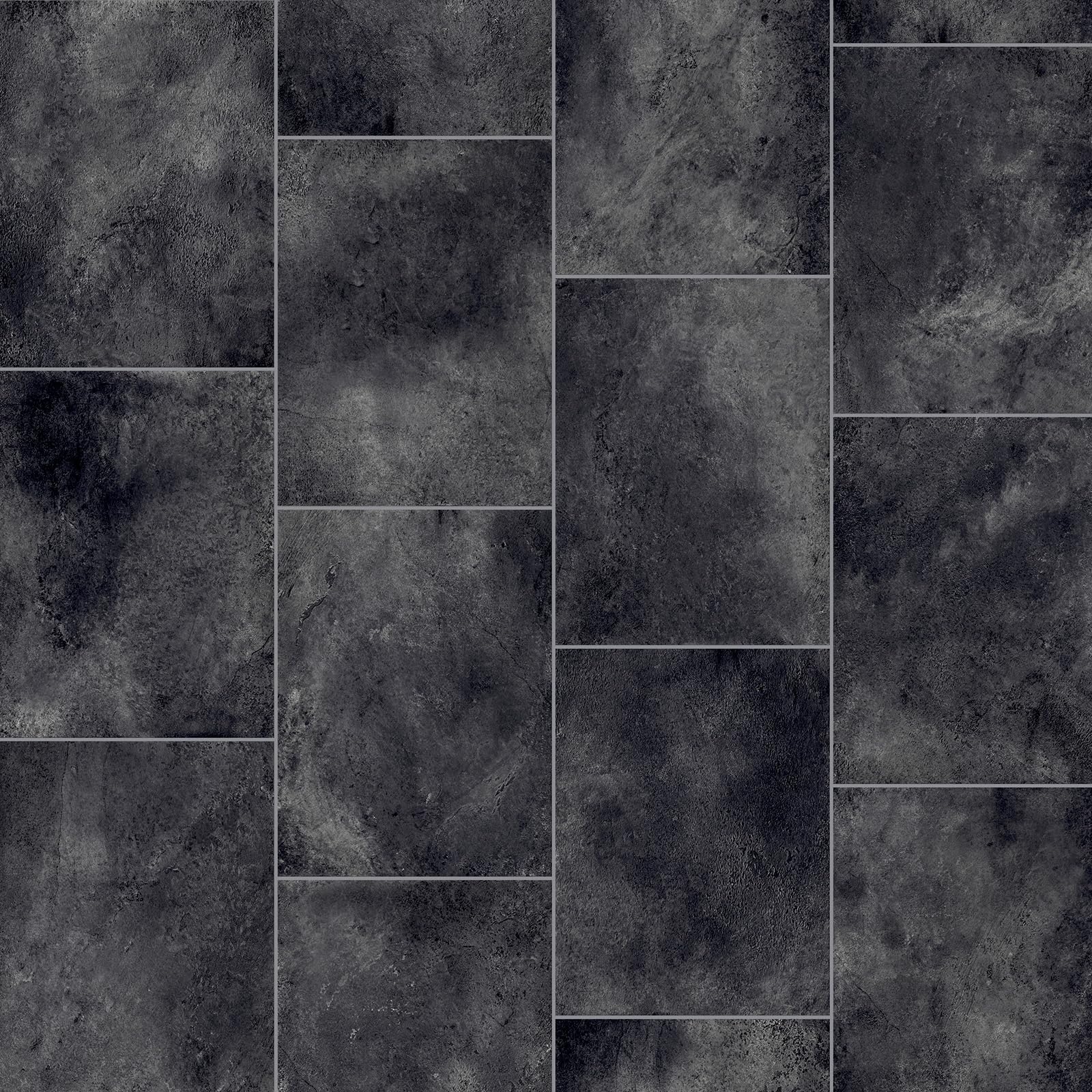 Dark Slate Modern Tile Effect Maestro Vinyl Flooring 2mm Anti-Slip Lino for Kitchen Bathroom (W: 2m x L: 3m)