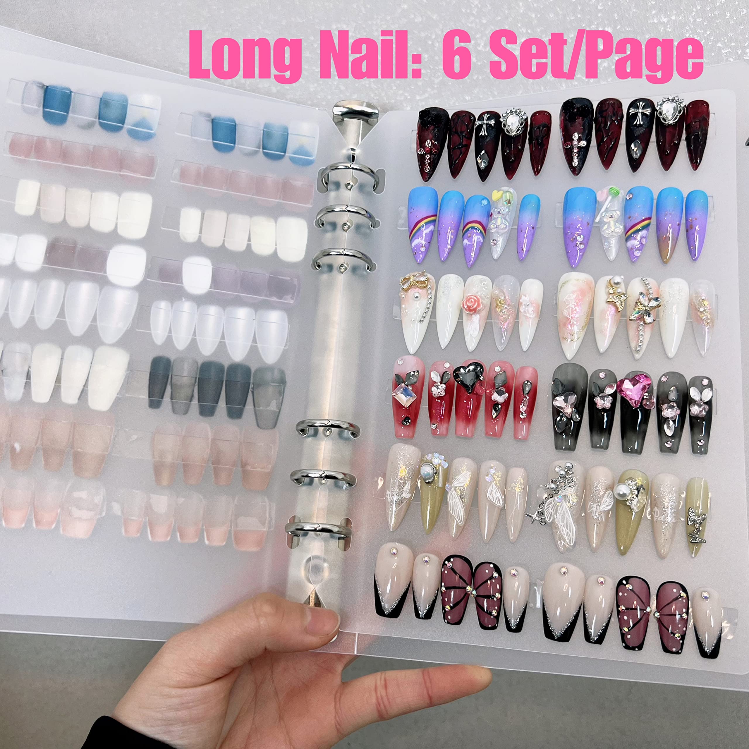 CloudTrip Classeur à ongles à presser – Format A5, 6 pages, 60 rubans adhésifs double taille, pince à épiler pour faux ongles (A5)