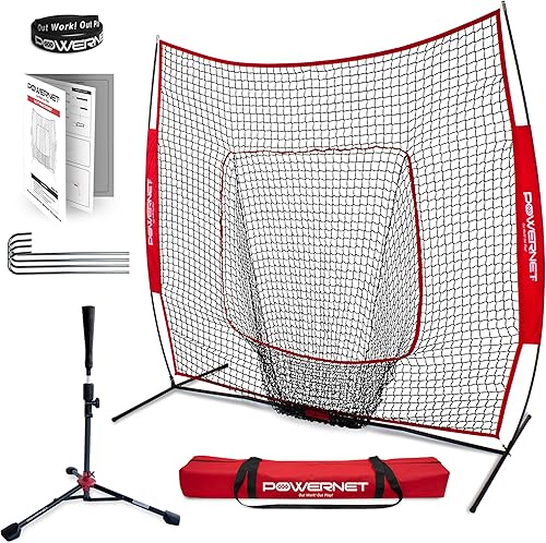 Miniatura 12 de PowerNet Baseball Softball Practice Net 7x7 with Baseball Accessories for Practice Pitching, Batting & Fielding, Ball Caddy, Weighted Baseballs, Tee