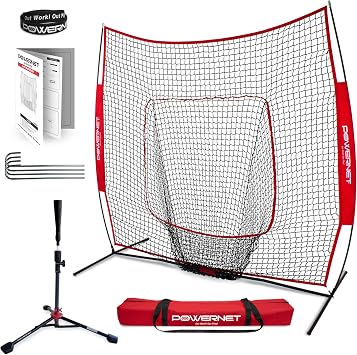 PowerNet Baseball Softball Practice Net 7x7 with Baseball Accessories for Practice Pitching, Batting & Fielding, Ball Caddy, Weighted Baseballs, Tee