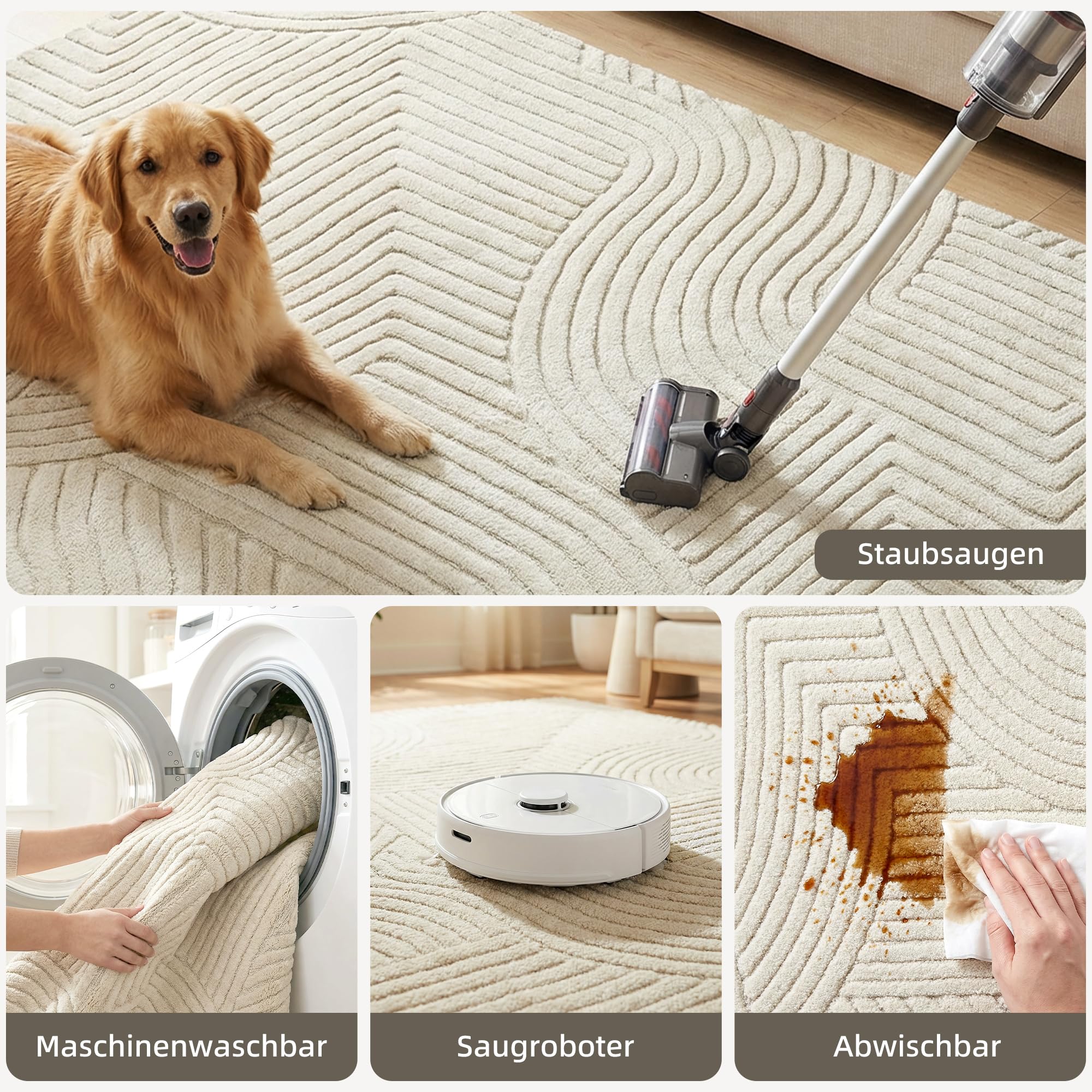 HOMCOM Dywan z wysokim runem, do salonu, antypoślizgowy, nadaje się do prania w pralce, z geometrycznym wzorem, jednokolorowy, miękki, nowoczesny, do salonu, sypialni, kuchni, pokoju dziecięcego