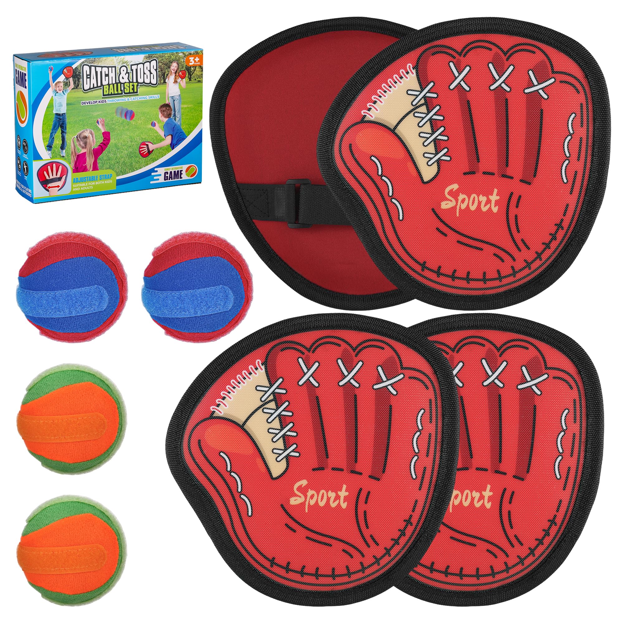 Zocipro Toss and Catch Ball Set, Throw and Catch Ball Game, Velcro Ball and Catch Game, Outdoor Games for Children from 3 4 5 6, Toy with 4 Catch Discs + 4 Balls for Outdoors Garden Beach Party