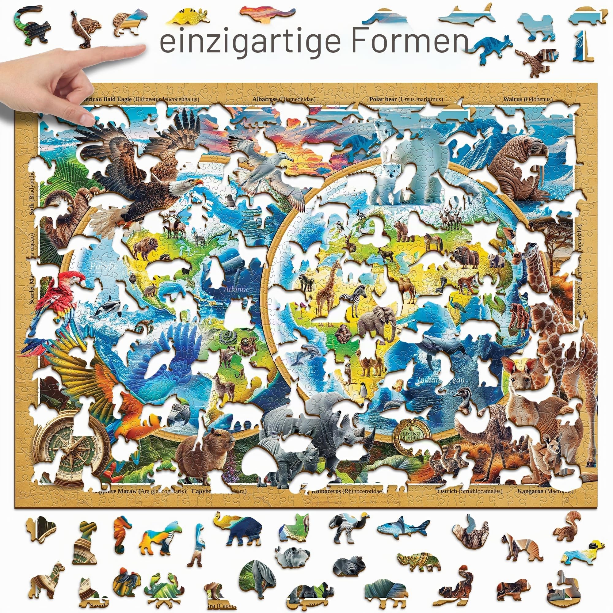 WOODEN.CITY Holzpuzzle Wildlife of the Planet - 1000 Teile Holzpuzzle für Erwachsene mit 100 einzigartigen Tierformen - Premium Öko Holzpuzzles für Erwachsene 1000 Teile - Hergestellt und entworfen in