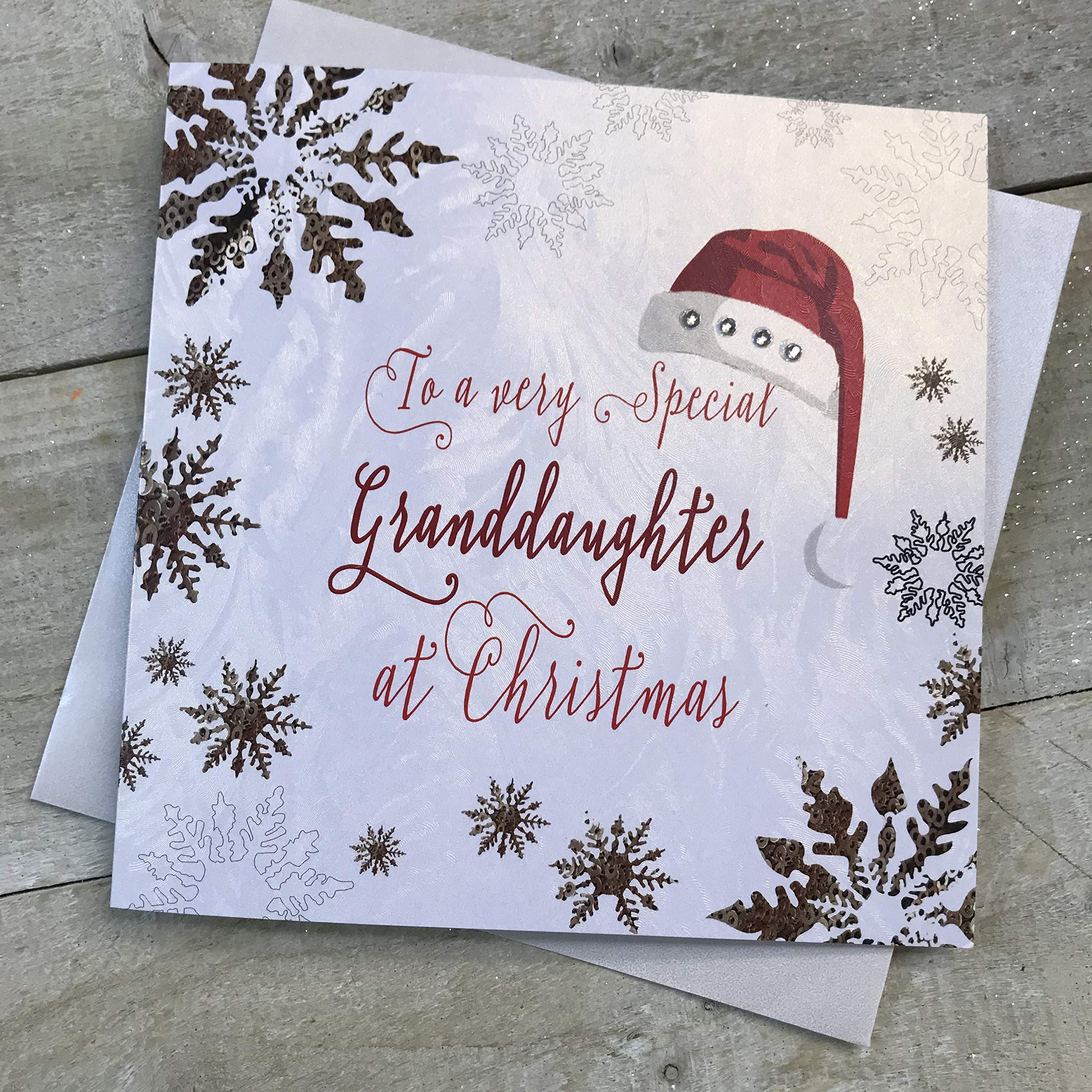White Cotton Cards F2-GD "Granddaughter" Handmade Christmas Card
