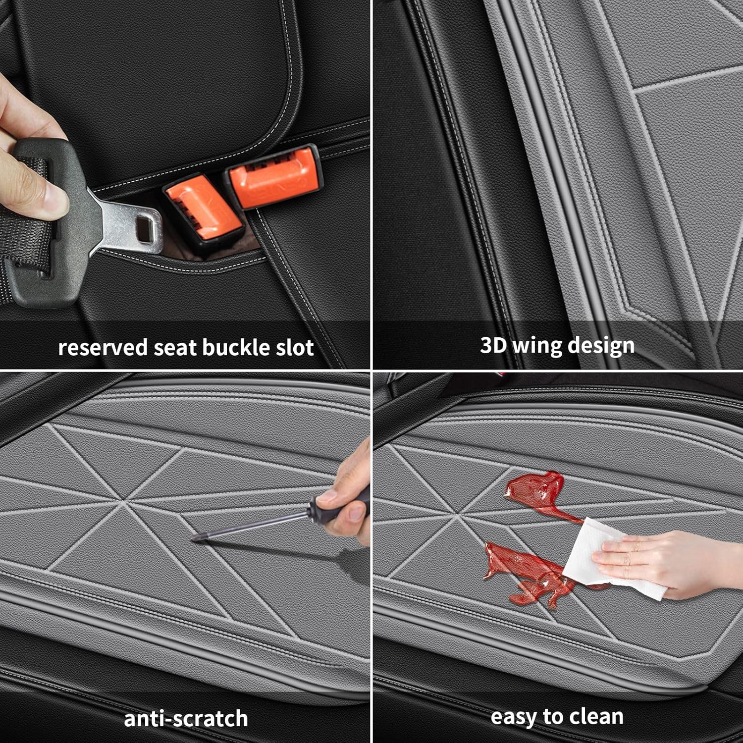 Car Seat Covers Front Seat Fit for Chevy Impala 2014-2020: 5 Seat Auto Interior Accessories, Waterproof Faux Leather Vehical Car Seat Cushions Cover（Black&Grey