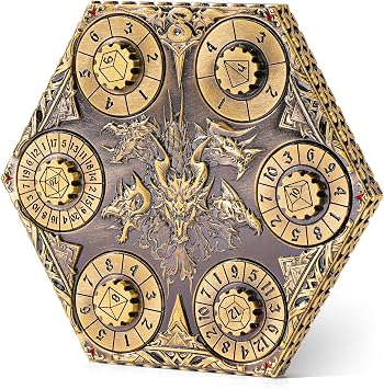 Kabinka DND Dice Set, 7 in 1 Metal Spin-Dial Dice with Storage Bag, Portable Celtic Knot D&D Dice for D4/D6/D8/D10/D12/D20 Role Playing Board Games Matte Gold