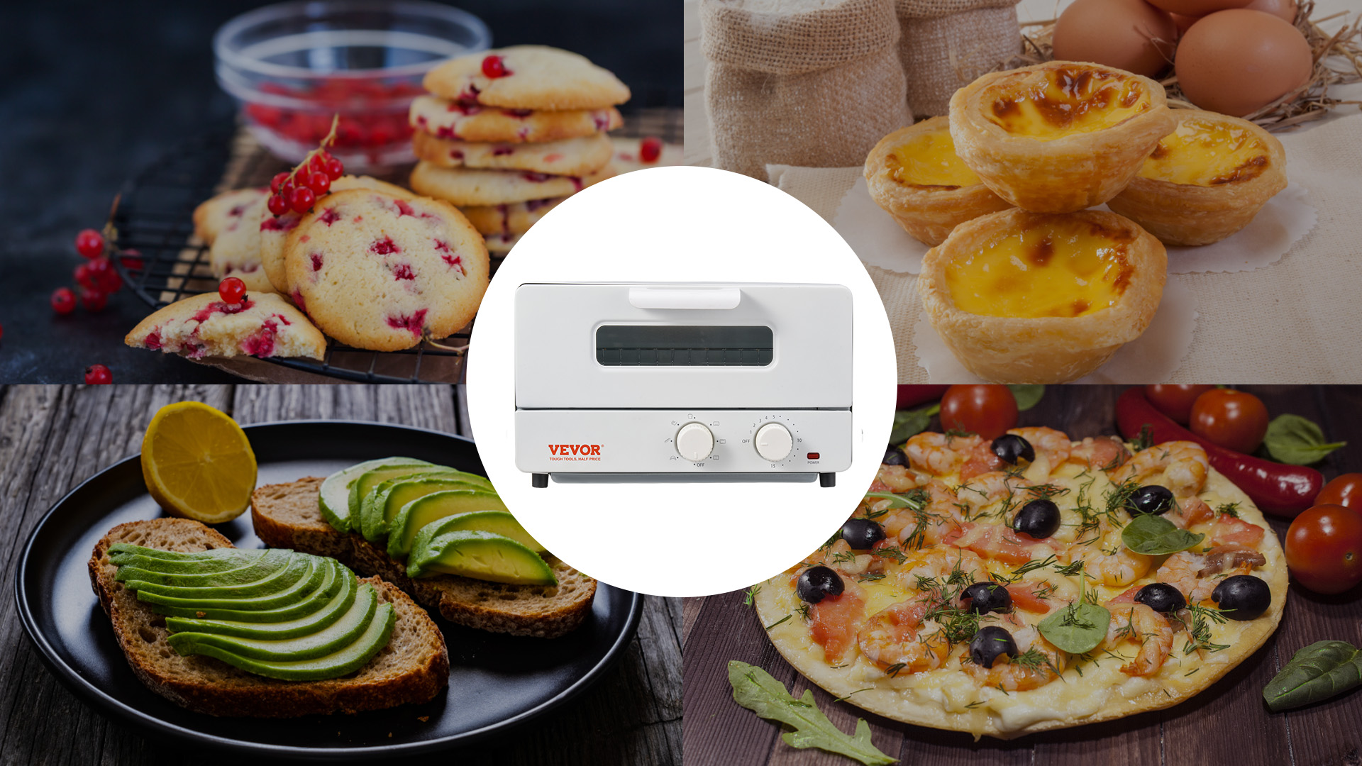 Image of VEVOR 12-IN-1 Air Fryer Toaster Oven, 25L Convection Oven, 1700W Toaster Ovens Countertop Combo with Grill, Pizza Pan, Gloves, 12 Slices Toast, 12-inch Pizza, Home and Commercial Use (Grey)