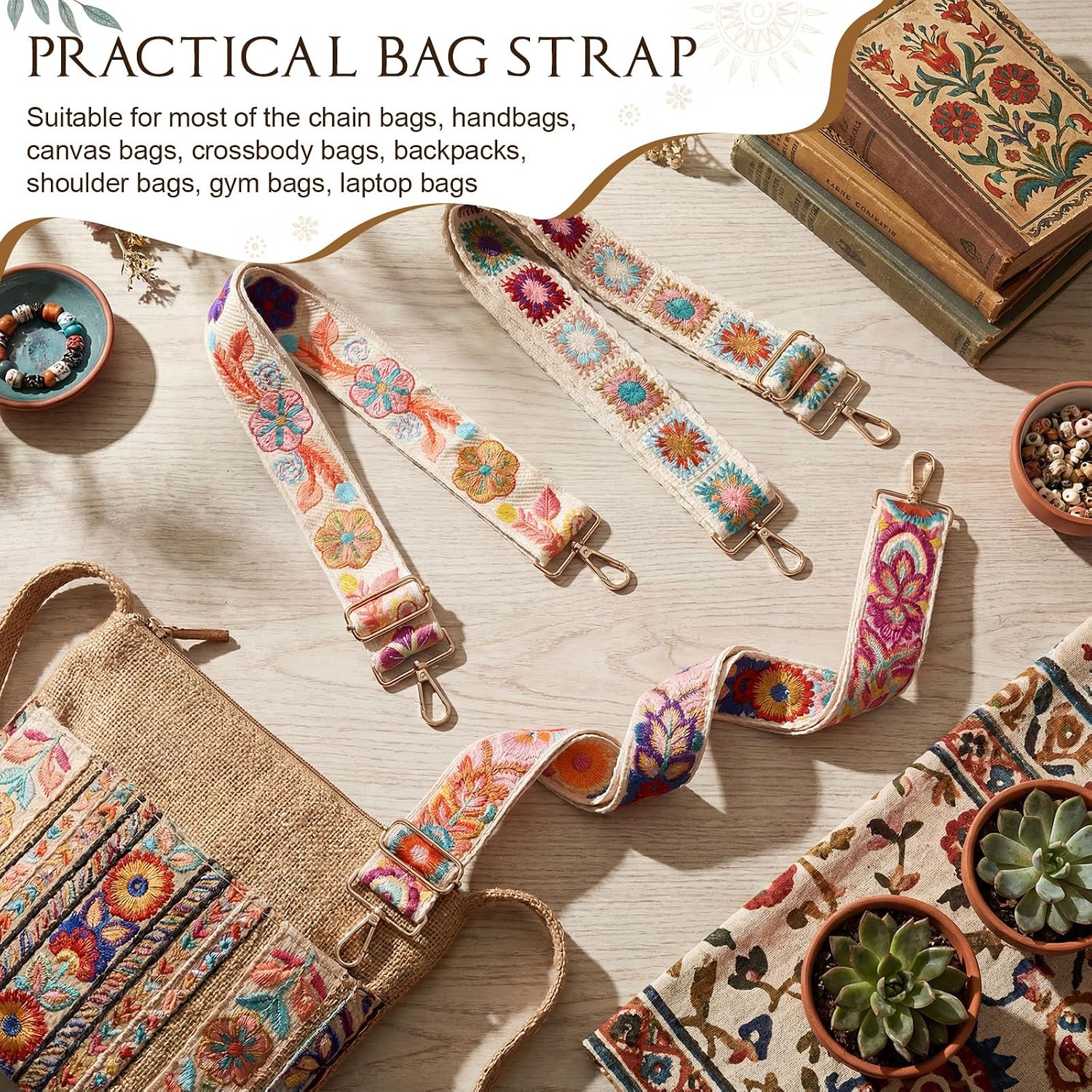 Unittype 3 Pcs Boho Purse Strap, Wide Embroidered Crossbody Straps, Stylish