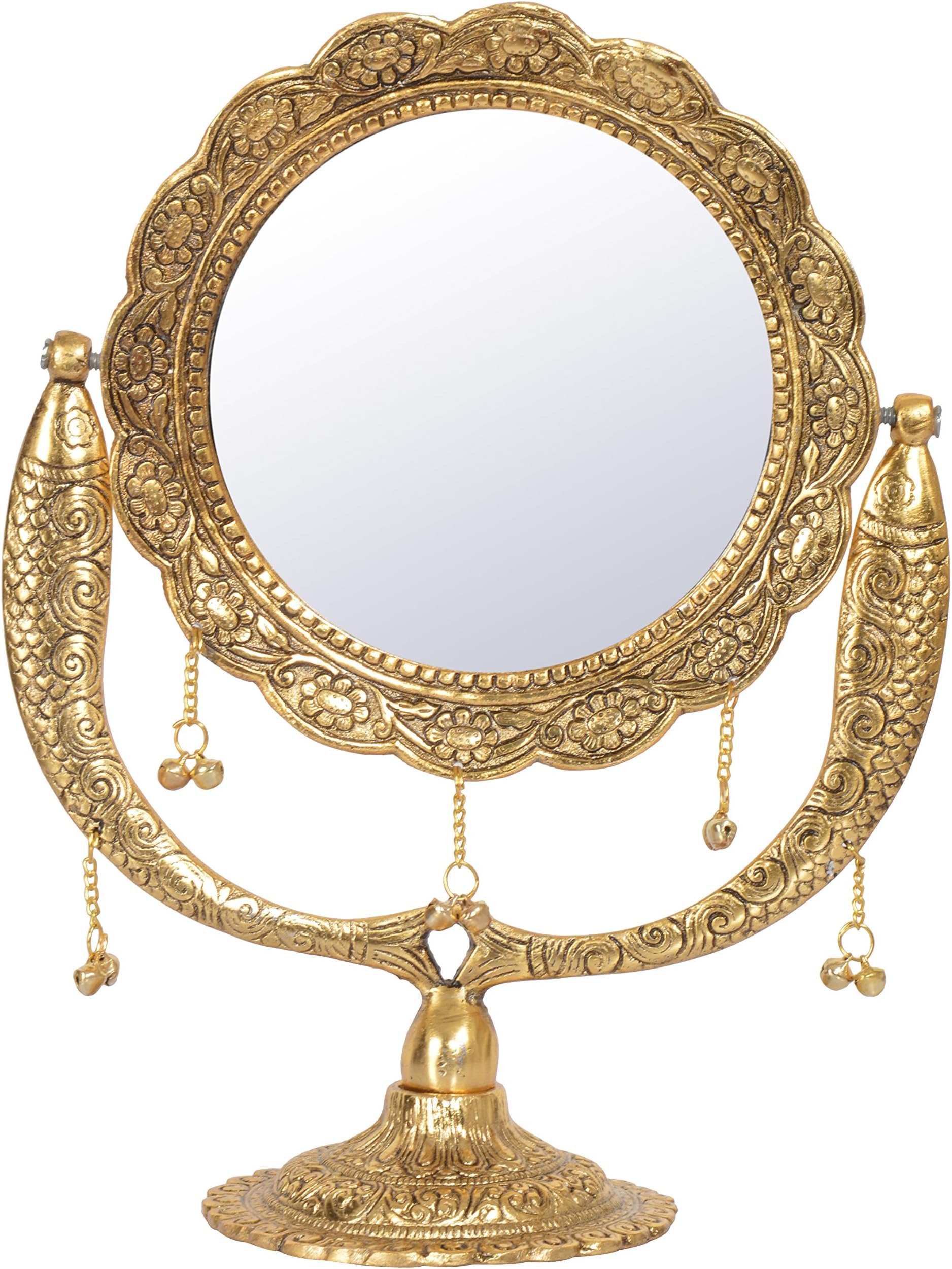 White Metal Table Mirror (33 cm x 2 cm x 40 cm, Gold)