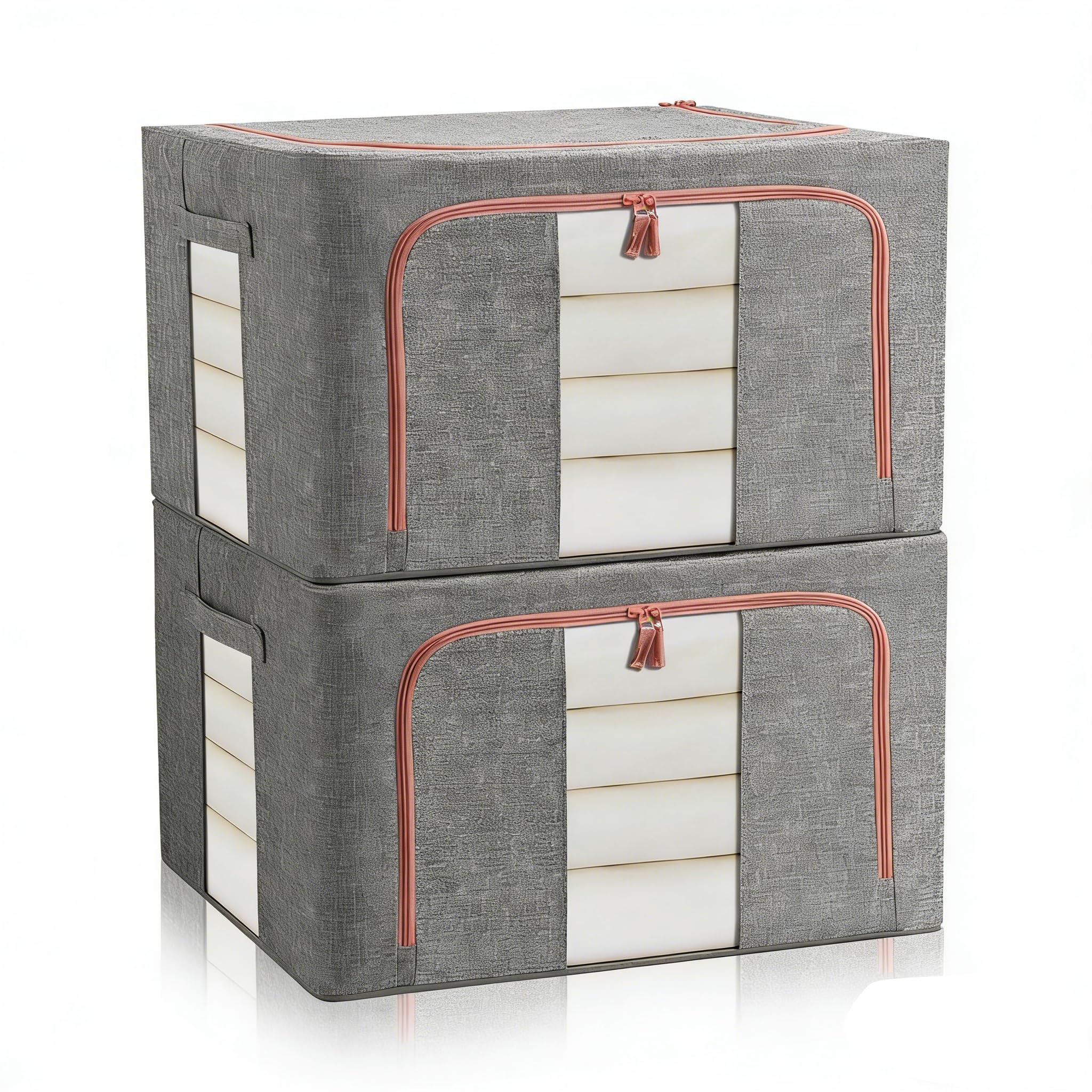 2pcs Collapsible Fabric Storage Cube, Foldable Storage Bins Boxes, Grey
