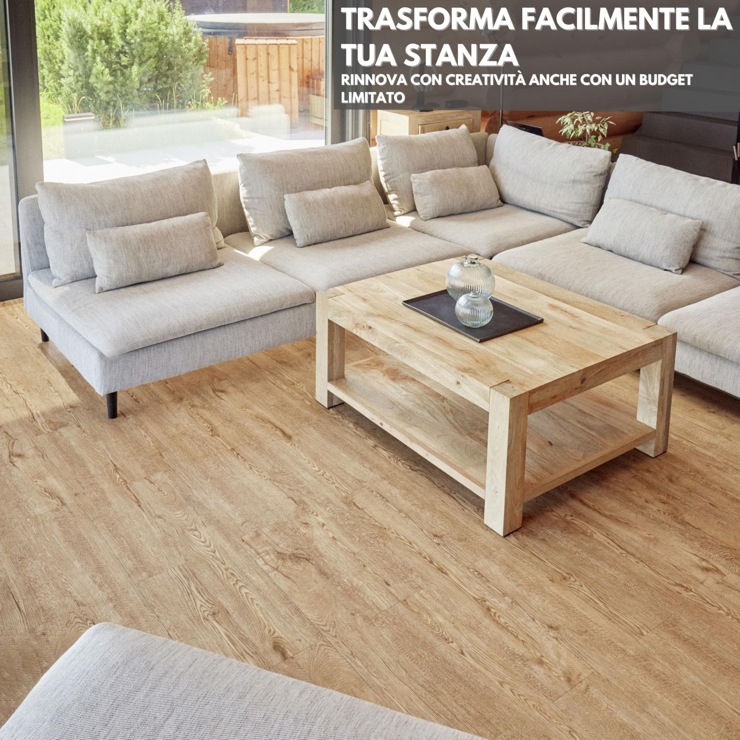 Pavimento PVC Adesivo – Confezione da 10 Doghe, Copertura 1,39 m², Impermeabile Piastrelle Adesive Pavimento Ogni Doga 91,4 x 15,2 cm – Marrone Effetto Legno Rovere Miele per la Casa, Ufficio