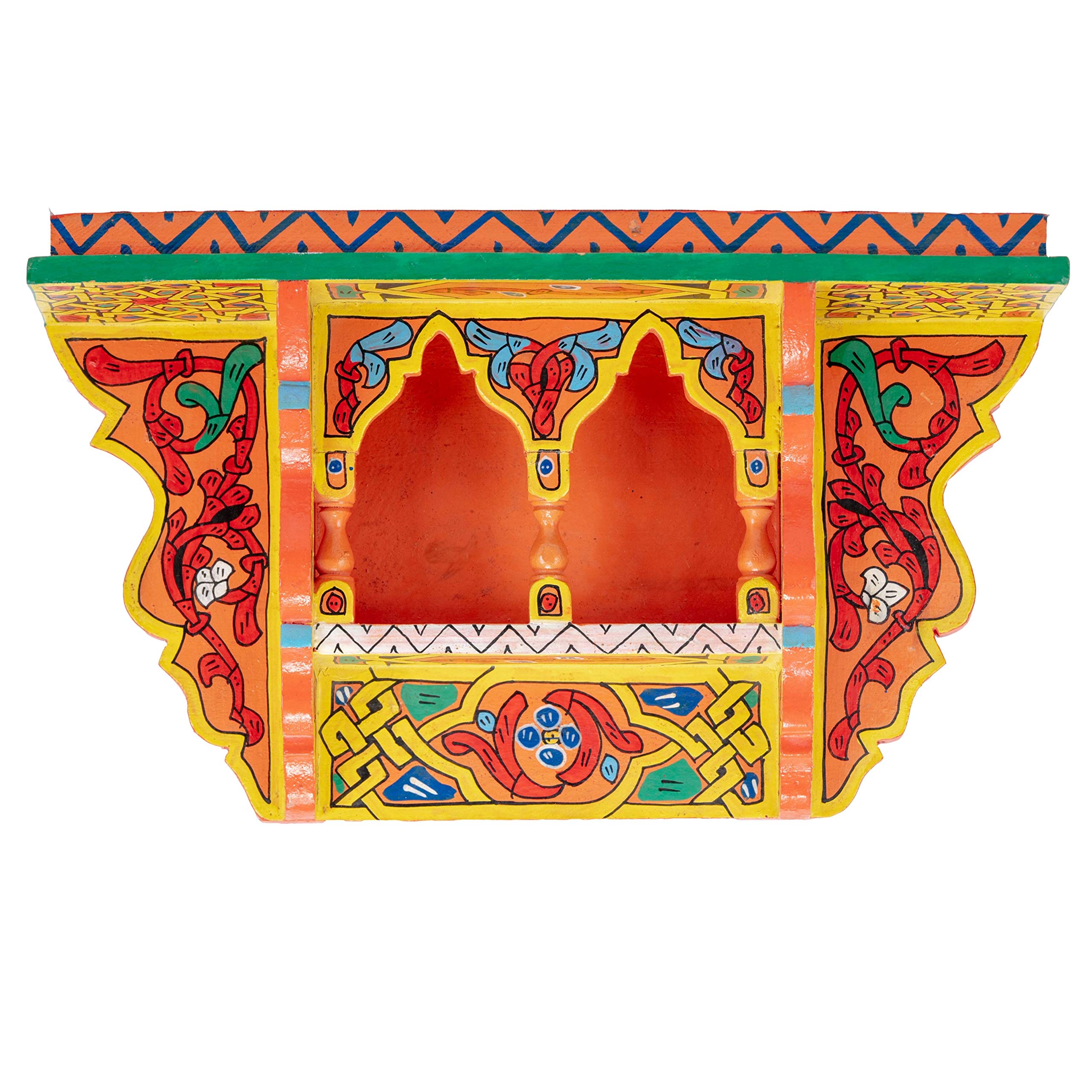HibArt Moroccan Wooden Floating Shelves - Hand painted Zouak Style Arabic Hanging Wall Shelf (Medium, Yellow)