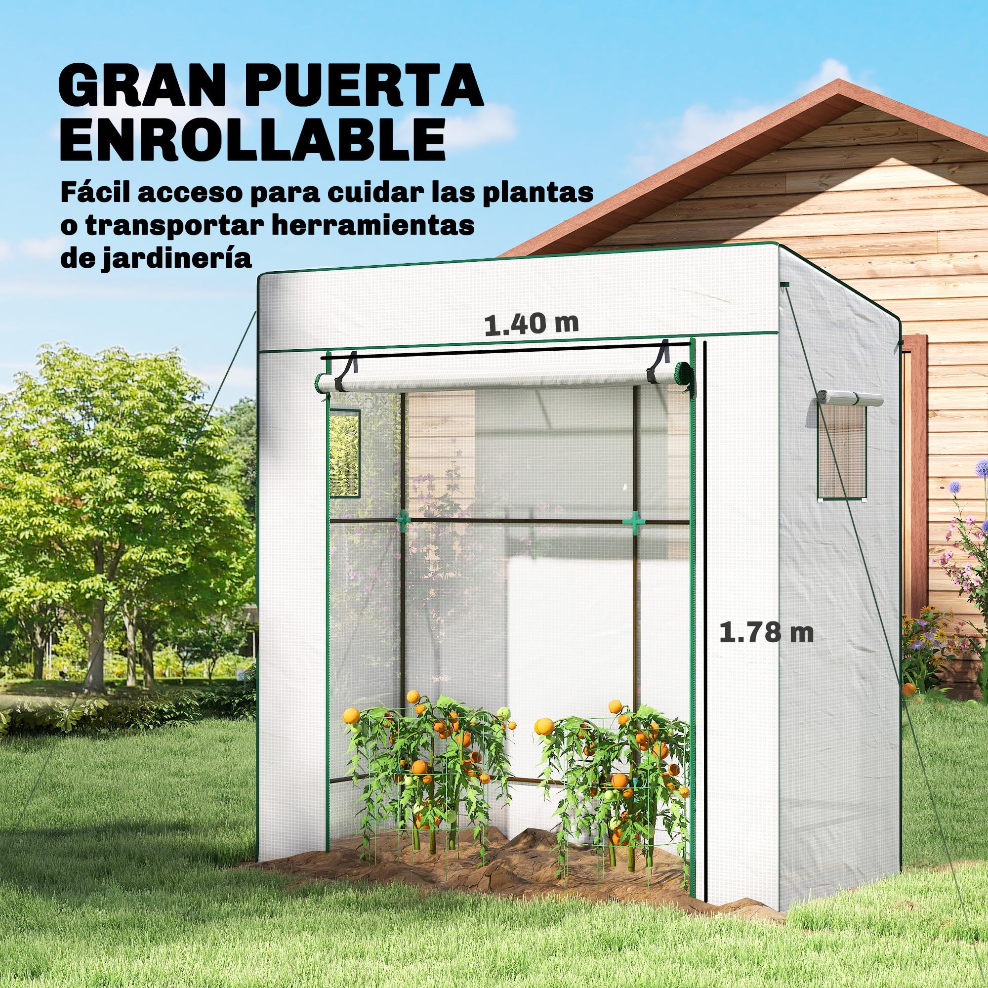 Outsunny Invernadero Pequeño Invernadero de Exterior con Ventanas de Malla y Puerta con Cremallera Marco de Acero y Cubierta de PE 140g/m² para Cultivar Tomates Plantas Flores 196x77x197 cm Blanco