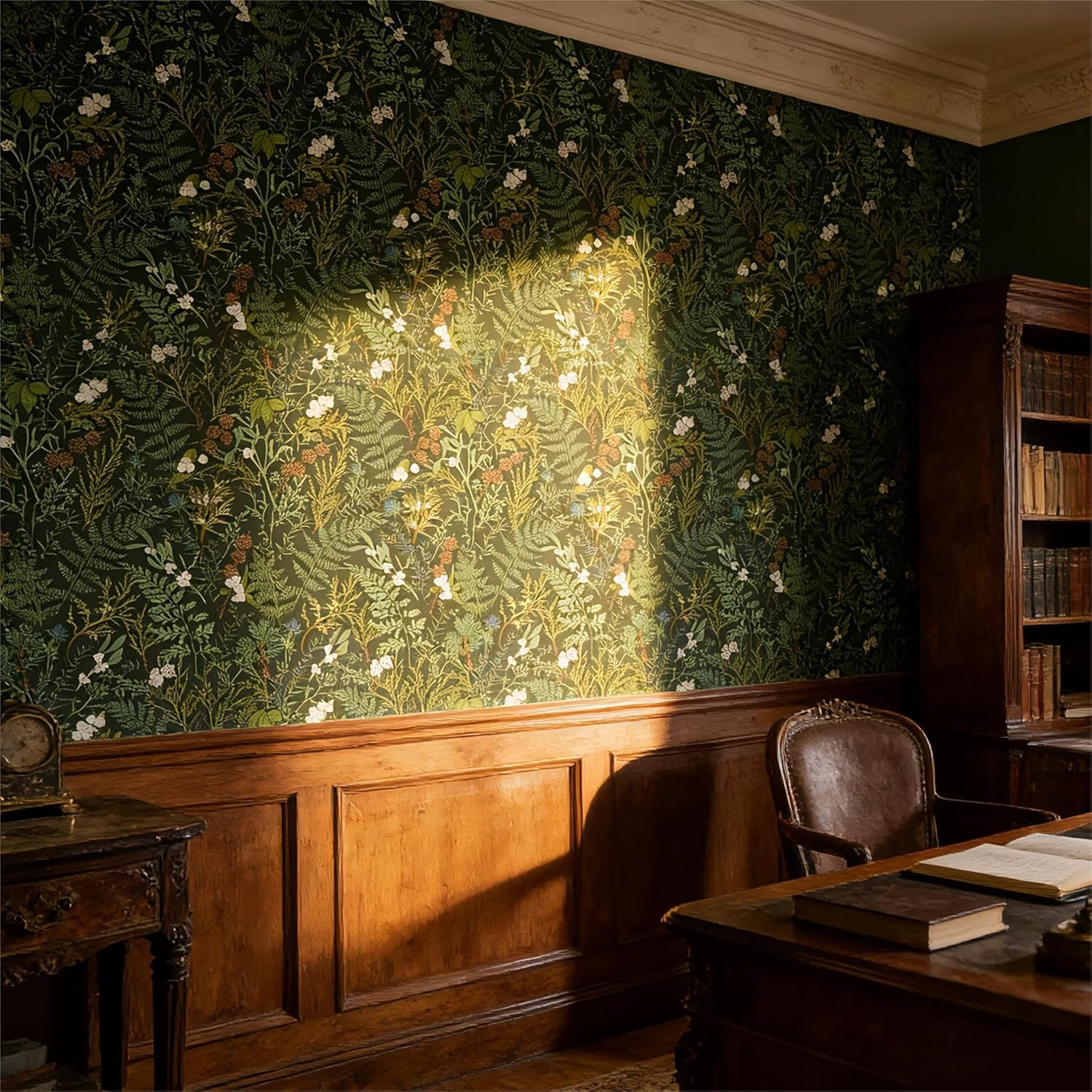Peel and Stick Wallpaper Removable Self-Adhesive, Renter Friendly Waterproof Vinyl Contact Paper, green floral Self Stick Wall Paper for Bedroom Bathroom Cabinet Furniture Makeover, 17.5" x 118"