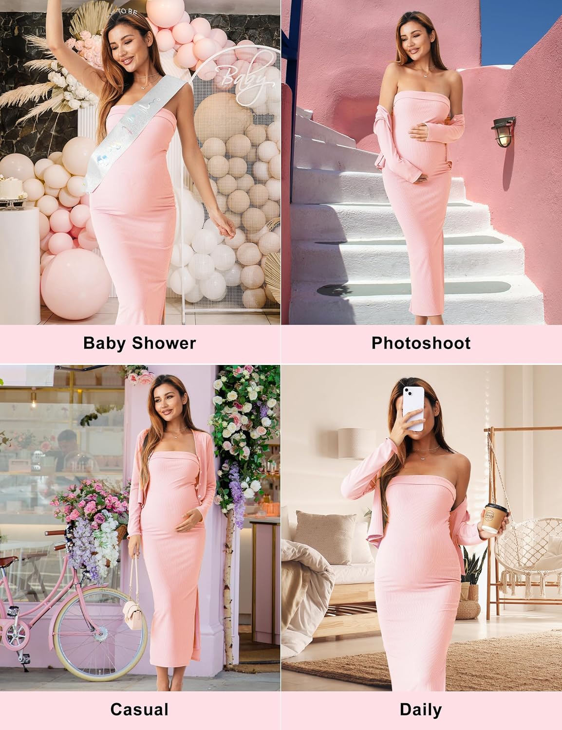 2 Piece Maternity Dress Cardigan Set, Strapless Bodycon Maxi Tube Dresses Long for Baby Shower Photoshoot Formal - Image 5