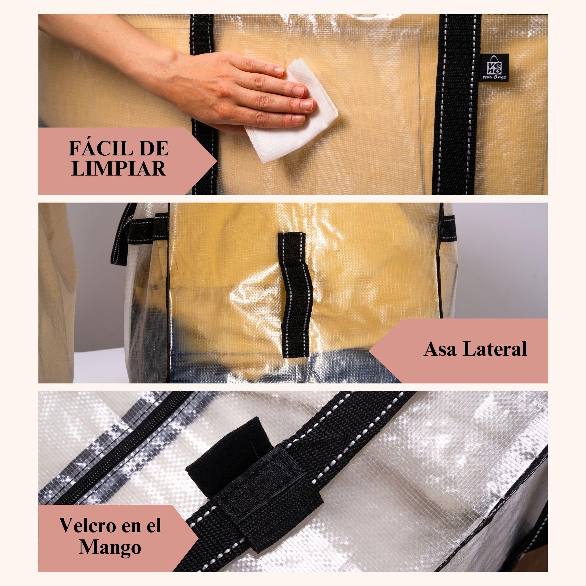 VENO Pack de 2 Bolsas de Mudanza Extra Grandes, Almacenamiento Resistente, Cajas de Mudanza, Contenedores de Almacenamiento Grandes con Tapa, Alternativa para la Nniversidad(Transparente,Pack de 2)