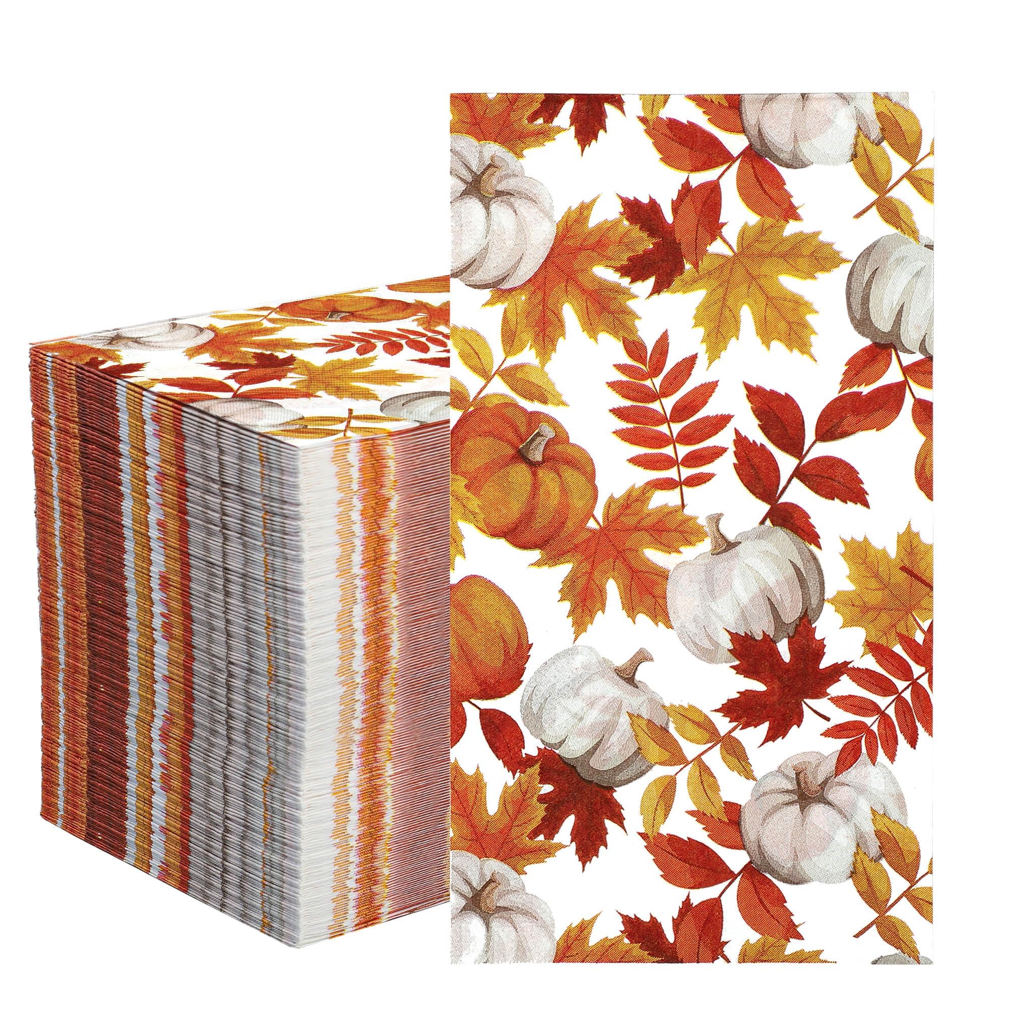 60 Pieces Fall Paper Napkins Pumpkin Maple Leaves Guest Napkin Fall Decorative Napkins Disposable Hand Towels for Thanksgiving Autumn Harvest Party Supplies Bathroom Table Decor, 7.8 x 4.3 Inch