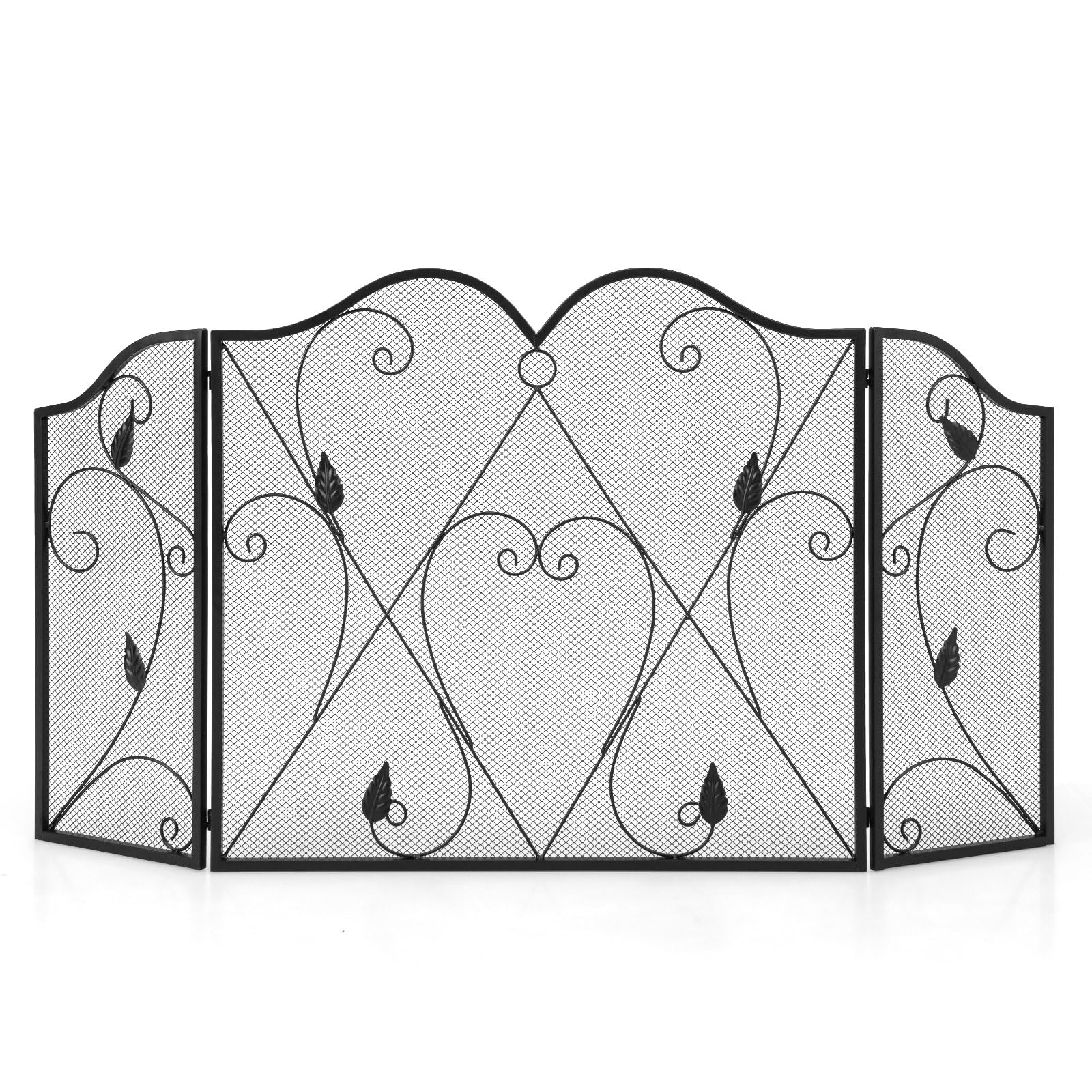 LIFEZEAL Grille de Protection Anti-feu Pliable en Métal en 3 Parties, Protection Contre Les Étincelles pour Feu Ouvert, Pare-étincelle, 134,5 x 73,5 cm, Noir