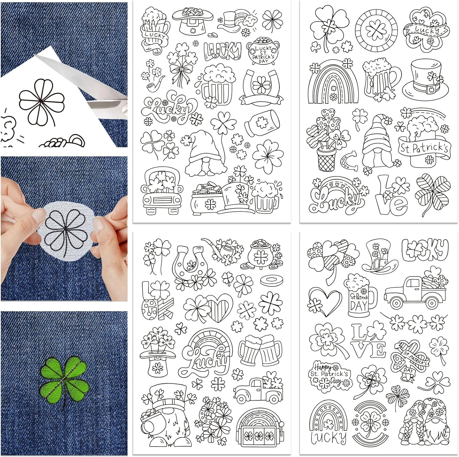 GLOBLELAND 4 Sheets St. Patrick's Day Soluble Hand Sewing Embroidery Stabilizers 8.3x11.7 inch Self Adhesive Washable Stick and Stitch Embroidery Paper Practice Stabilizers for Beginner