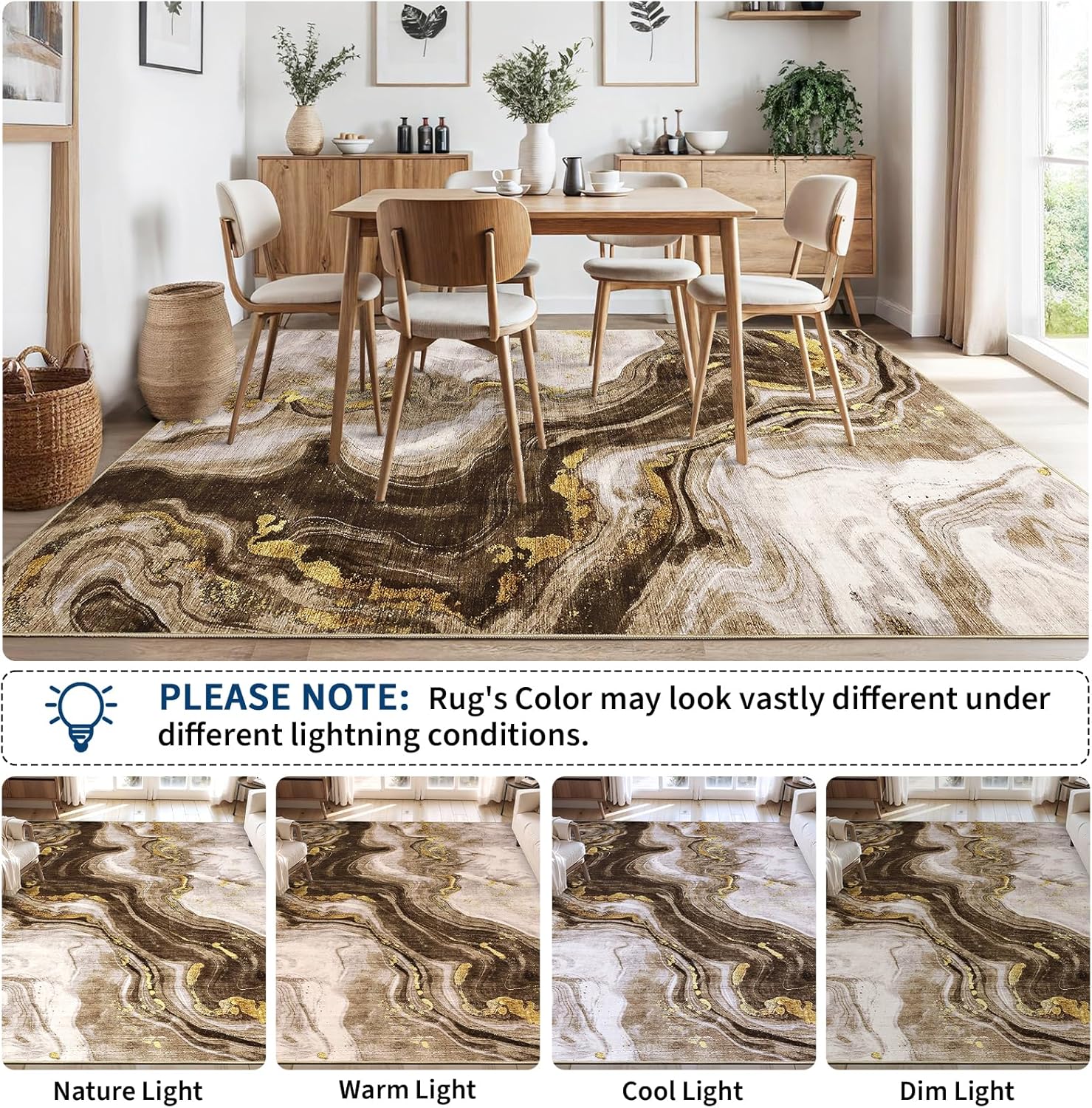 GarveeHome Large Area Rugs 9x12 Washable Modern Abstract Rug, Non-Shedding Neutral Living Room Rugs, Stain-Resistant Low Pile Abstract Floor Cover for Bedroom,Dining Room,Farmhouse,Office, Brown 9x12