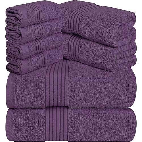Utopia Towels - 600 GSM 8-Piece Premium Towel Set, 2 Bath Towels, 2 Hand Towels and 4 Washcloths -100% Ring Spun Cotton - Machine Washable, Super Soft and Highly Absorbent (Plum)