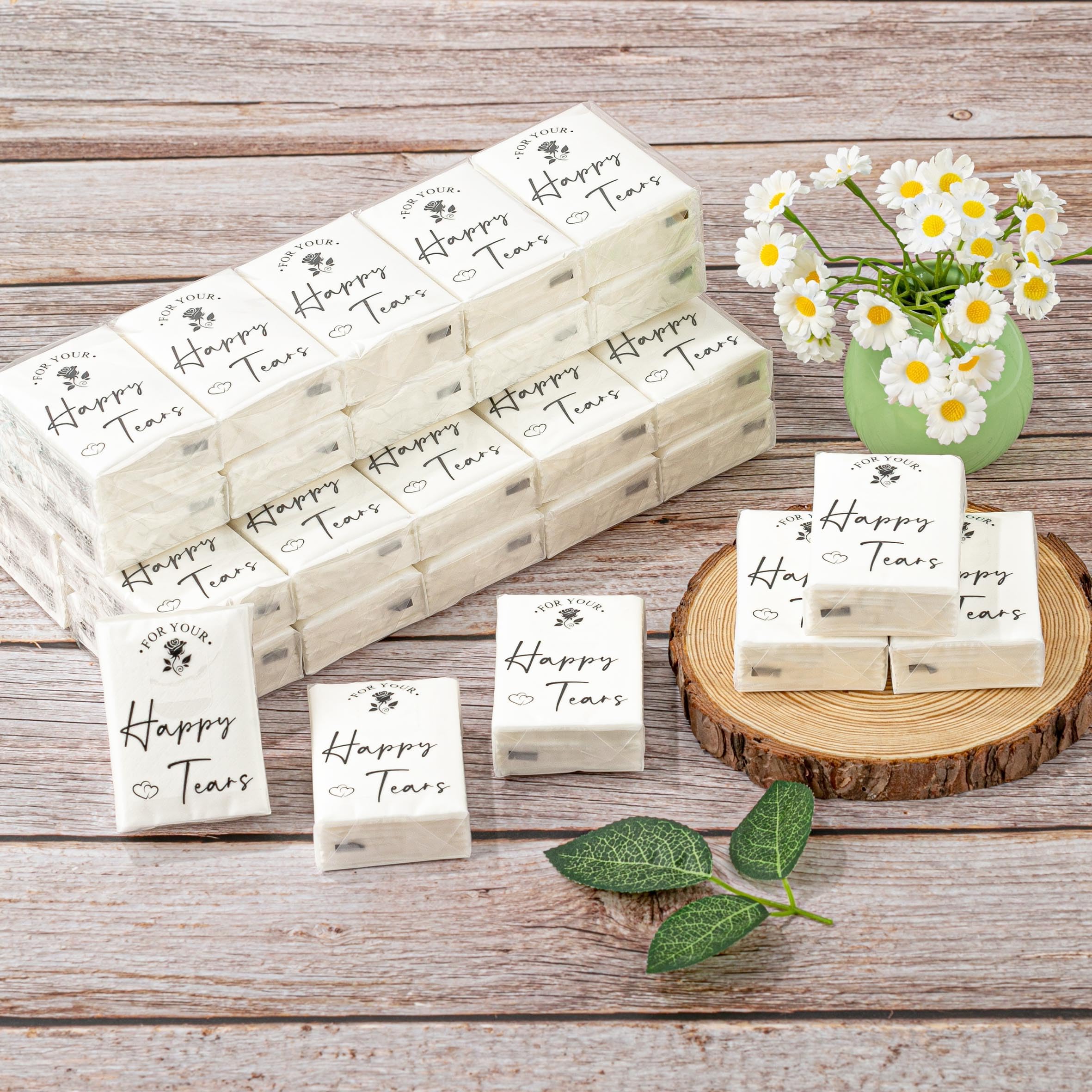Lesnala Confezione da 120 confezioni di fazzoletti Happy Tears per matrimoni, per le tue lacrime felici, fazzoletti per matrimoni, confezioni di fazzoletti per ospiti, 3 veli, per feste di nozze,