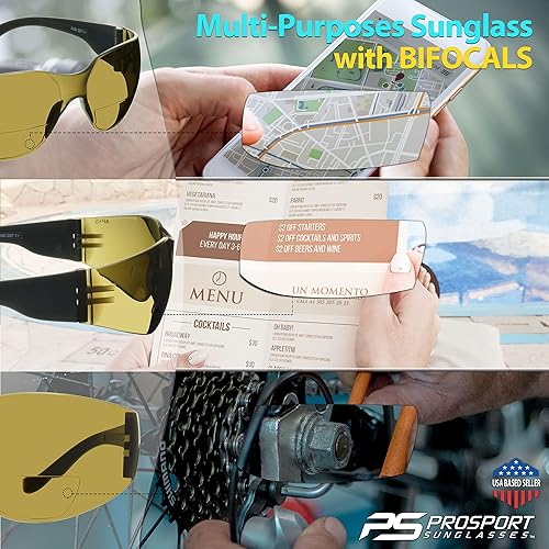 Miniatura 4 de proSPORT Lector de gafas de sol bifocales ANSI Z87, ligero, sin bordes, deportivo, para interiores y exteriores