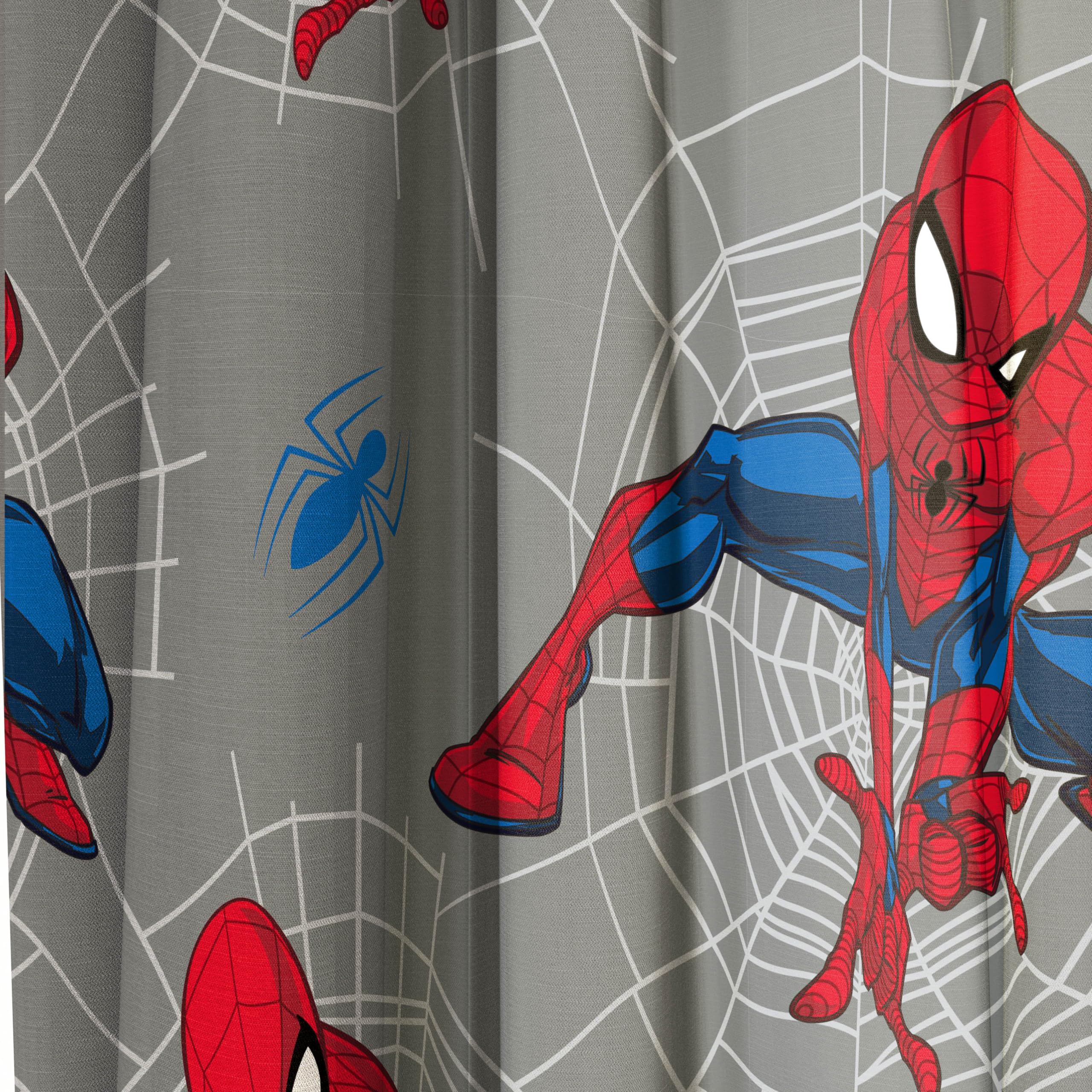 Jay Franco Lot de 2 rideaux de fenêtre pour chambre d'enfant avec 2 embrasses, gris – Spiderman, 106,7 cm de large x 160 cm de long