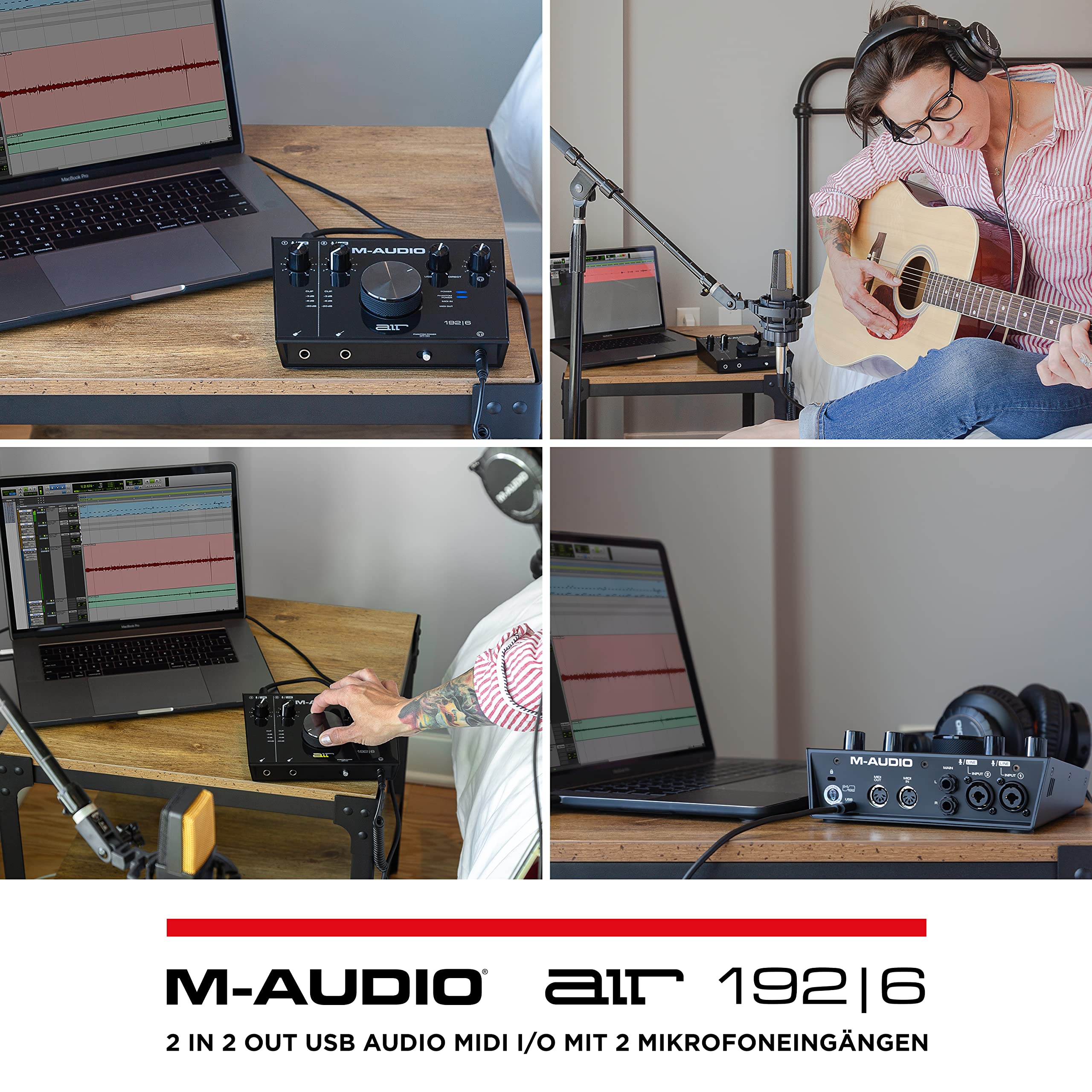 M-AUDIO Air192|6 USB MIDI Audio Interface für Aufnahmen in Studioqualität mit 2 XLR und Line Eingängen und Recording Software