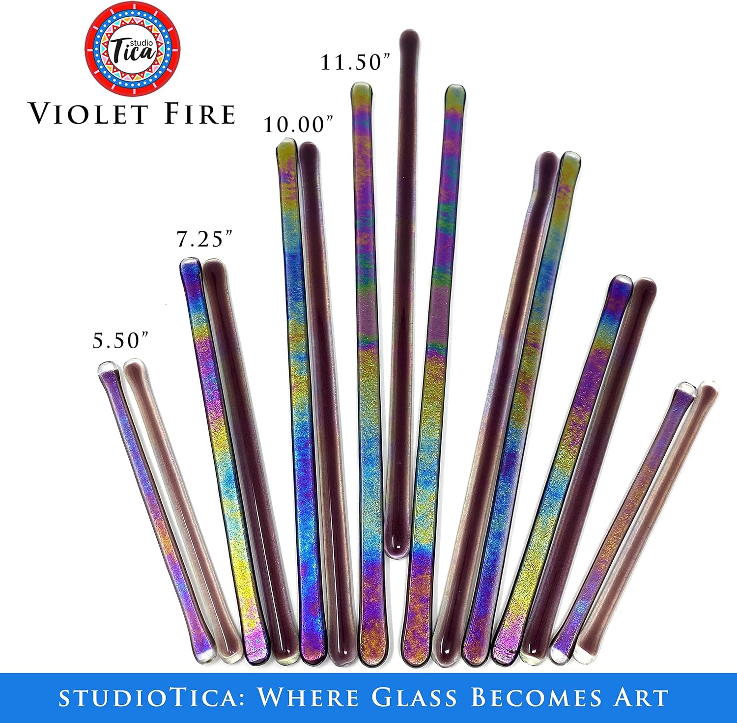 Handmade Glass Swizzle Sticks: Violet Fire (Valentine Collection) - 6.50 inches - Cocktail Coffee Pitcher Hiball Tumbler Stirrers - Set of 4 with Gift Box by studioTica