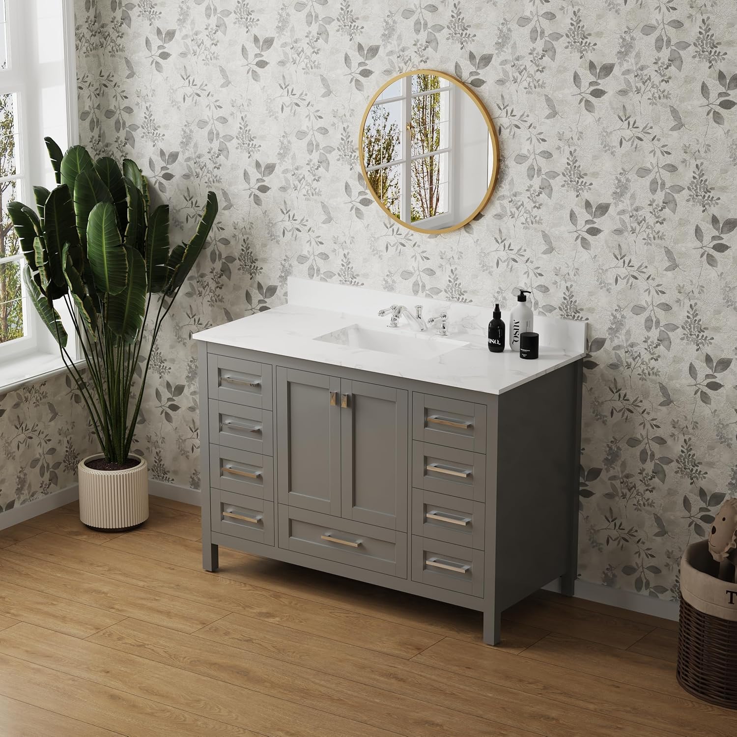 Amazon.com: HomSof 48 inch Solid Wood Bathroom Vanity Set with Marble ...