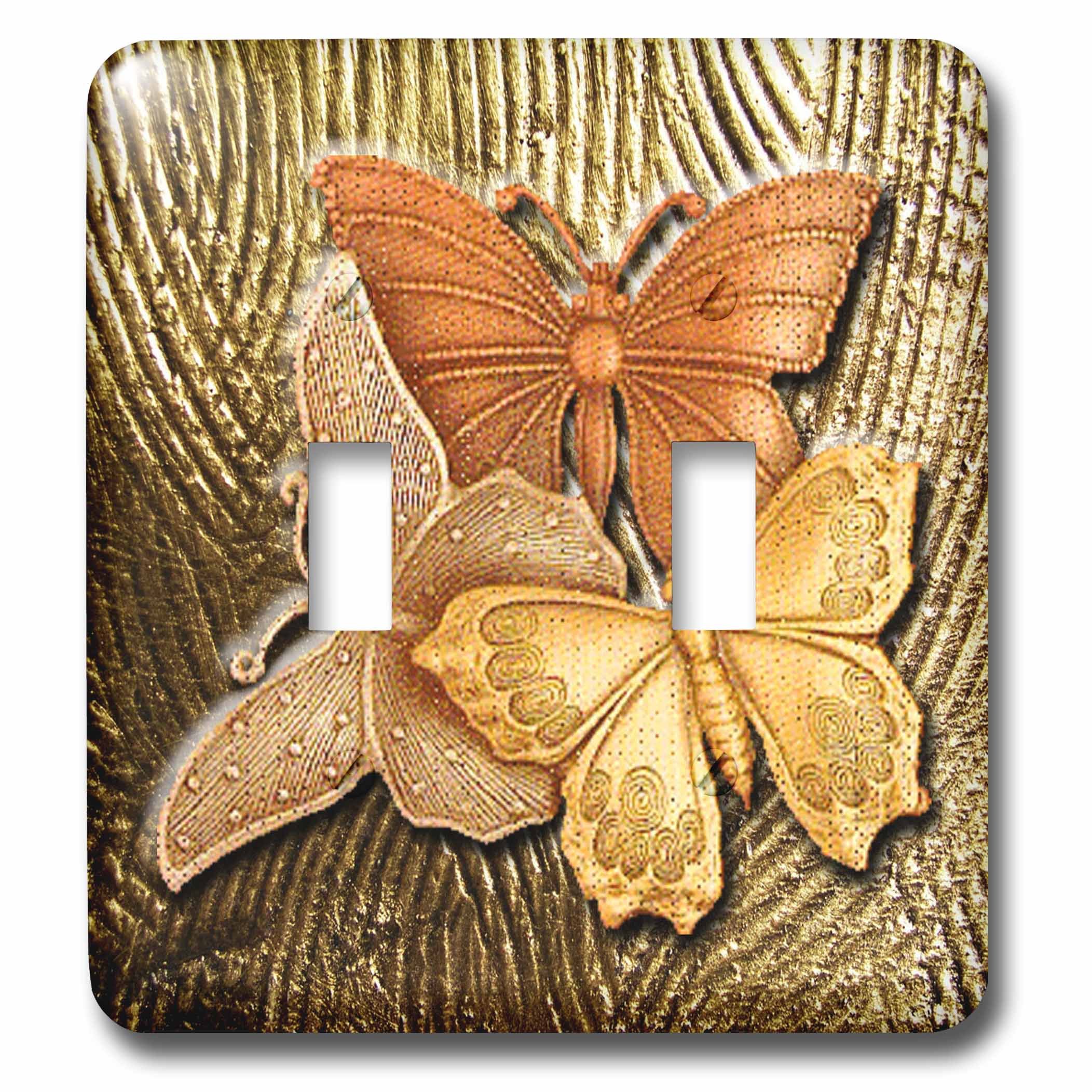 Double interrupteur à bascule 3Drose papillons dorés en relief de luxe pour salon