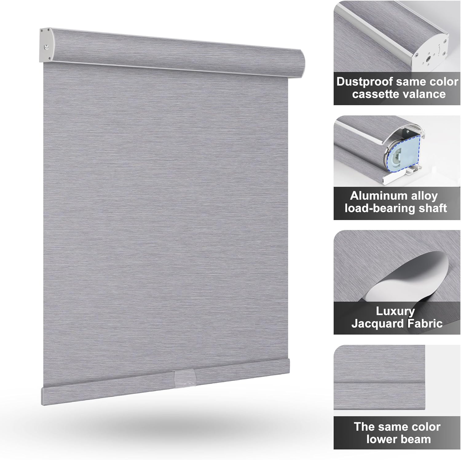 Blackout Roller Shades for Windows,Free-Stop Cordless Roller Blinds,Striped Jacquard Window Shades for Bedroom,Thermal Insulated Fabric（Gray,35" W x 72" H）