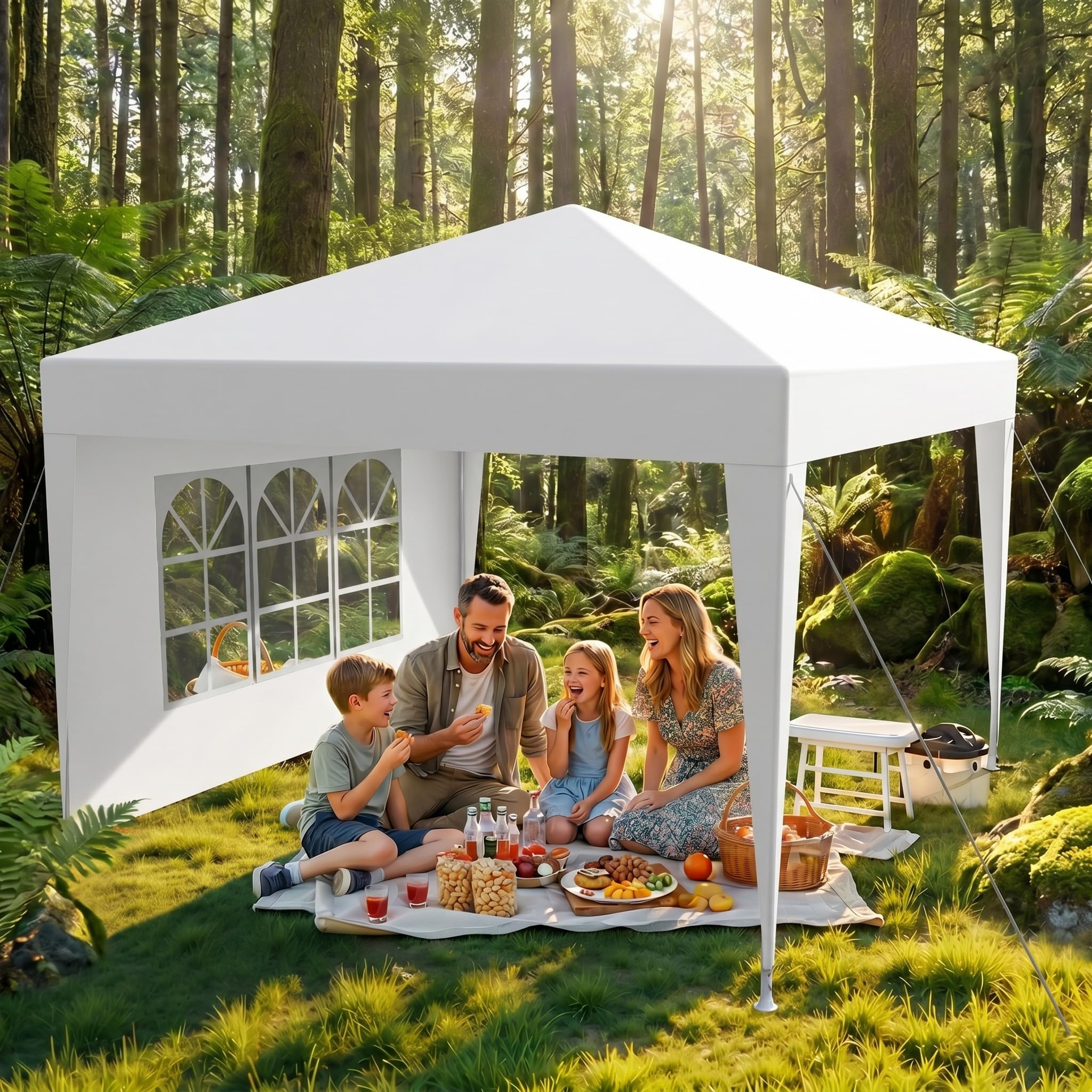 Tonnelle pliable 3 x 3 m, imperméable, stable, résistante à l'hiver, avec panneaux latéraux amovibles, protection UV et coupe-vent, tonnelle de jardin, tente de fête, pour marché, festival, camping