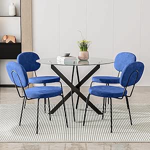GOLDFAN 5-Piece Dining Room Round Glass Kitchen Table and Fabric Chair ...