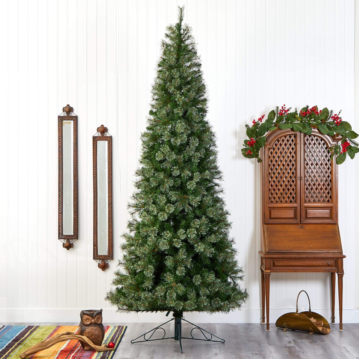 Nearly Natural 10ft. Cashmere Slim Artificial Christmas Tree with 750 Warm White Lights and 1908 Bendable Branches