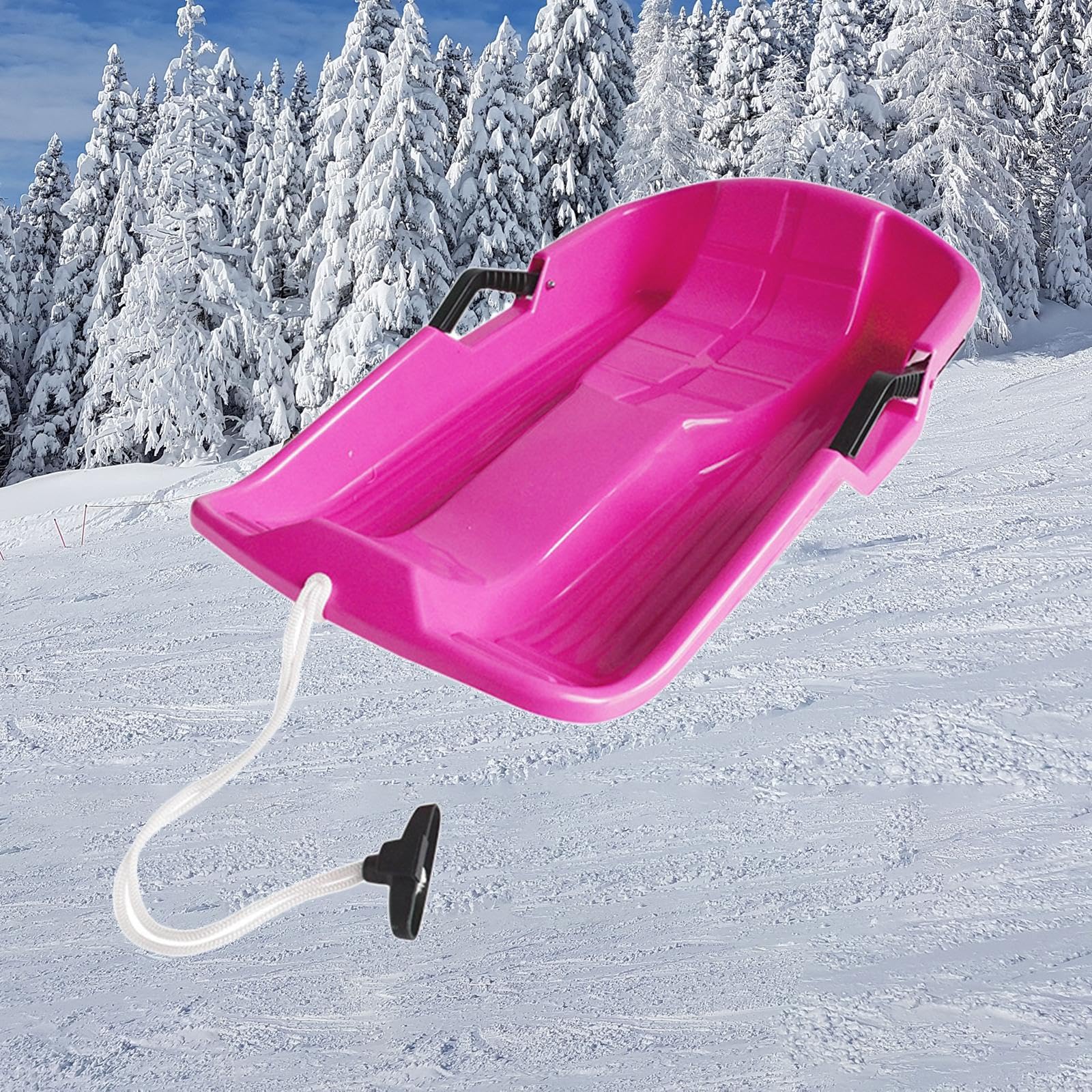 Slittino di alta qualità in polietilene con manici a corda per sci e pattinaggio in famiglia, ideale per famiglie, scivoli sulla neve, scivoli sulla neve e scivoli