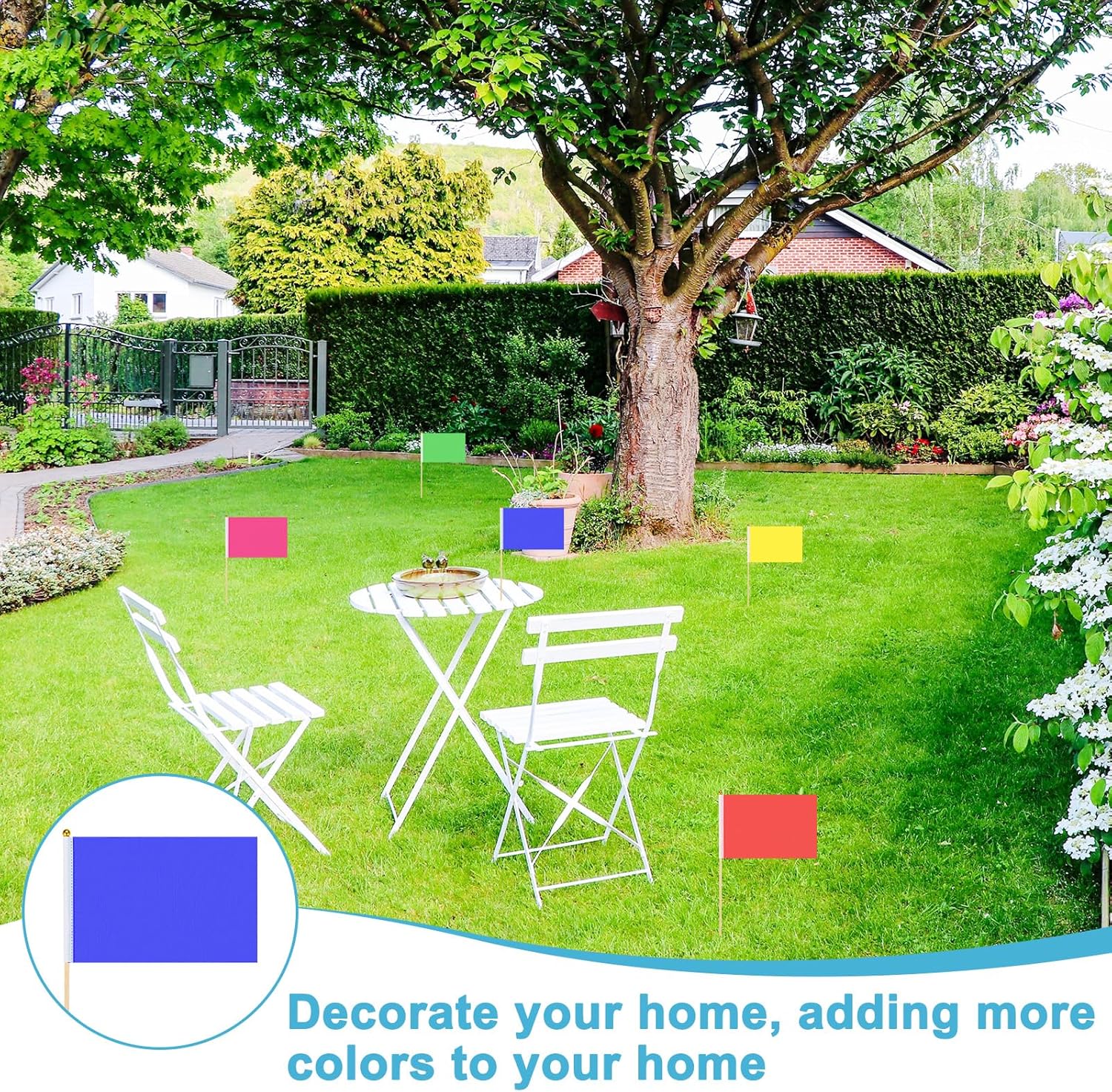 25-Pack Mini Wood Stick Sublimation Flag, 5x8 Inch Polyester Rectangular Solid Color Blank Hand Held Plain Flags on Wood Stick for Party Decoration/DIY Graffiti/Garden [Blue] - Image 5