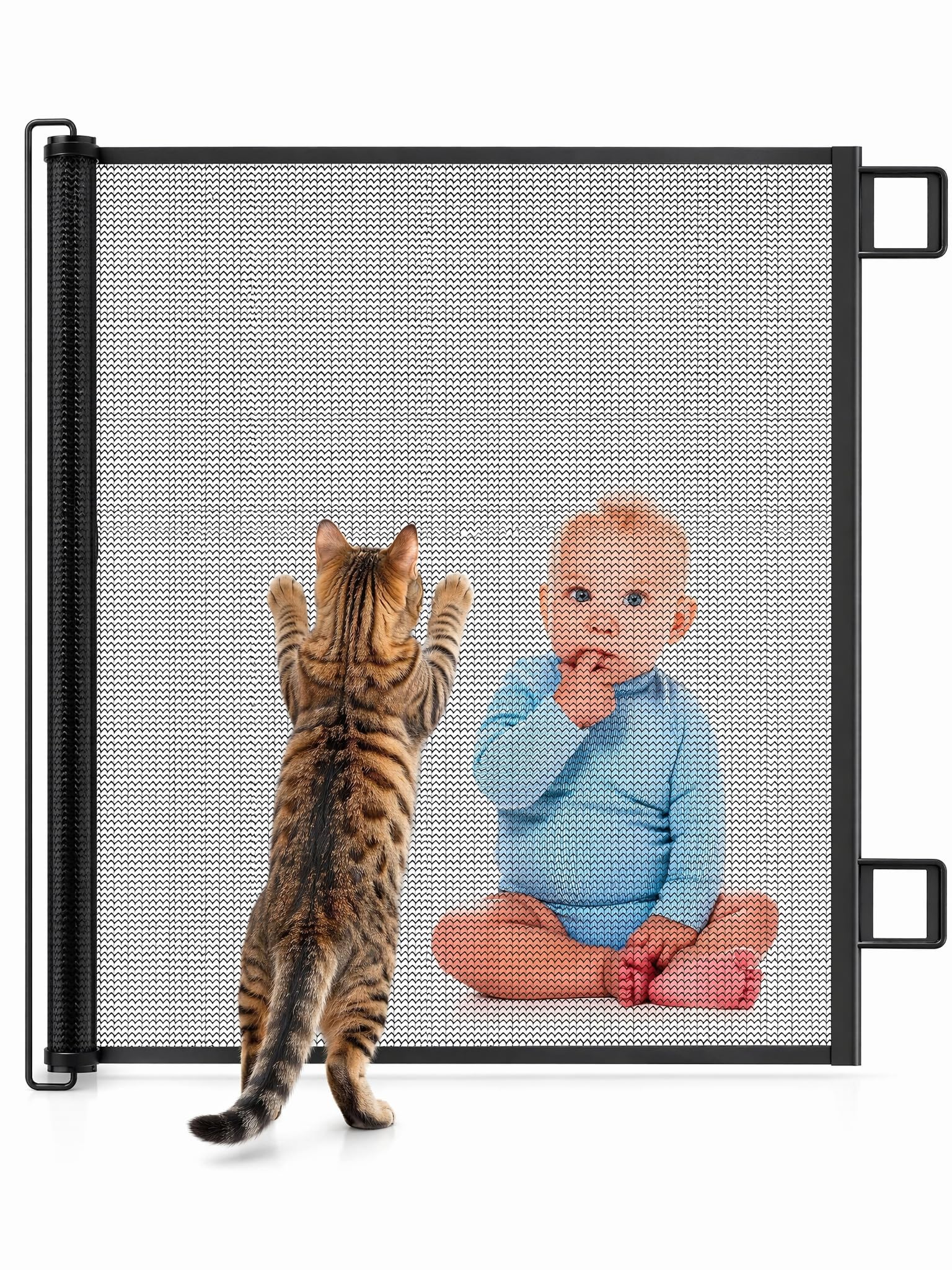 Barrière de Sécurité Chien et Enfant Rétractable Extensible (Noir, Épaisseur 110cm)