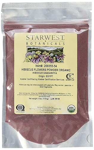 Flor de hibisco en polvo orgánico Starwest Botanicals, 4onzas