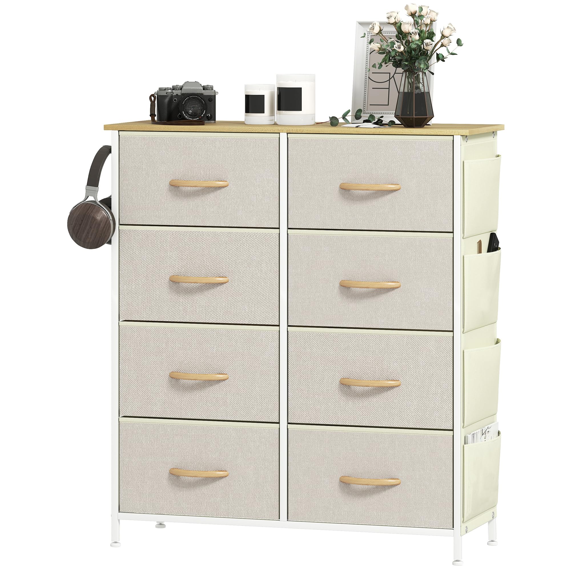 HOMCOM 8 Drawer Fabric Chest of Drawers Beige Steel