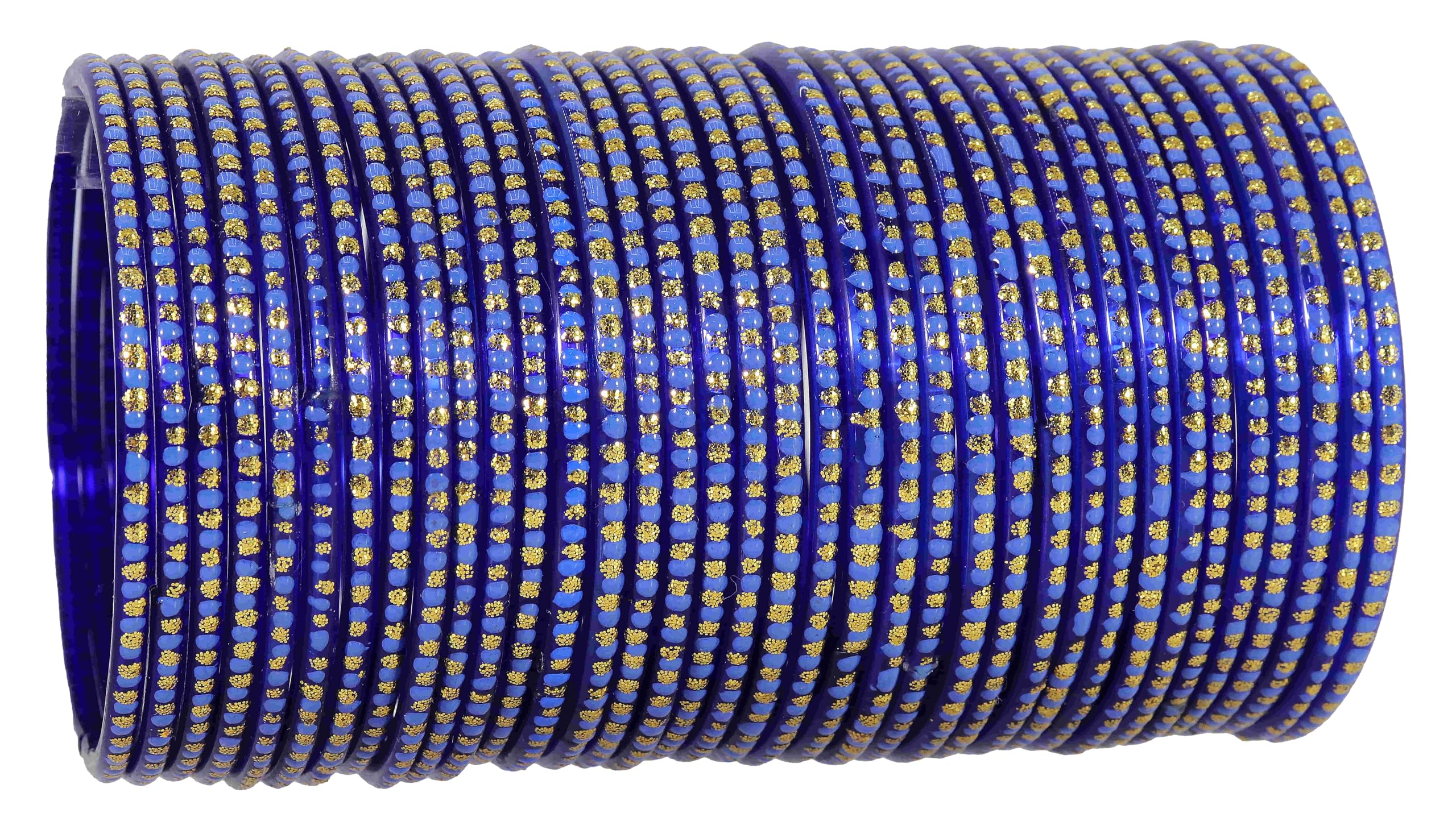 LAVAZZA Stylish Bangles Set for Women and Girls With Zircon Stone | Glass Bangles 2.4 | Trendy Chudiya Design | Golden Glitter Chudi Set - (KS6-Blue-2.4)