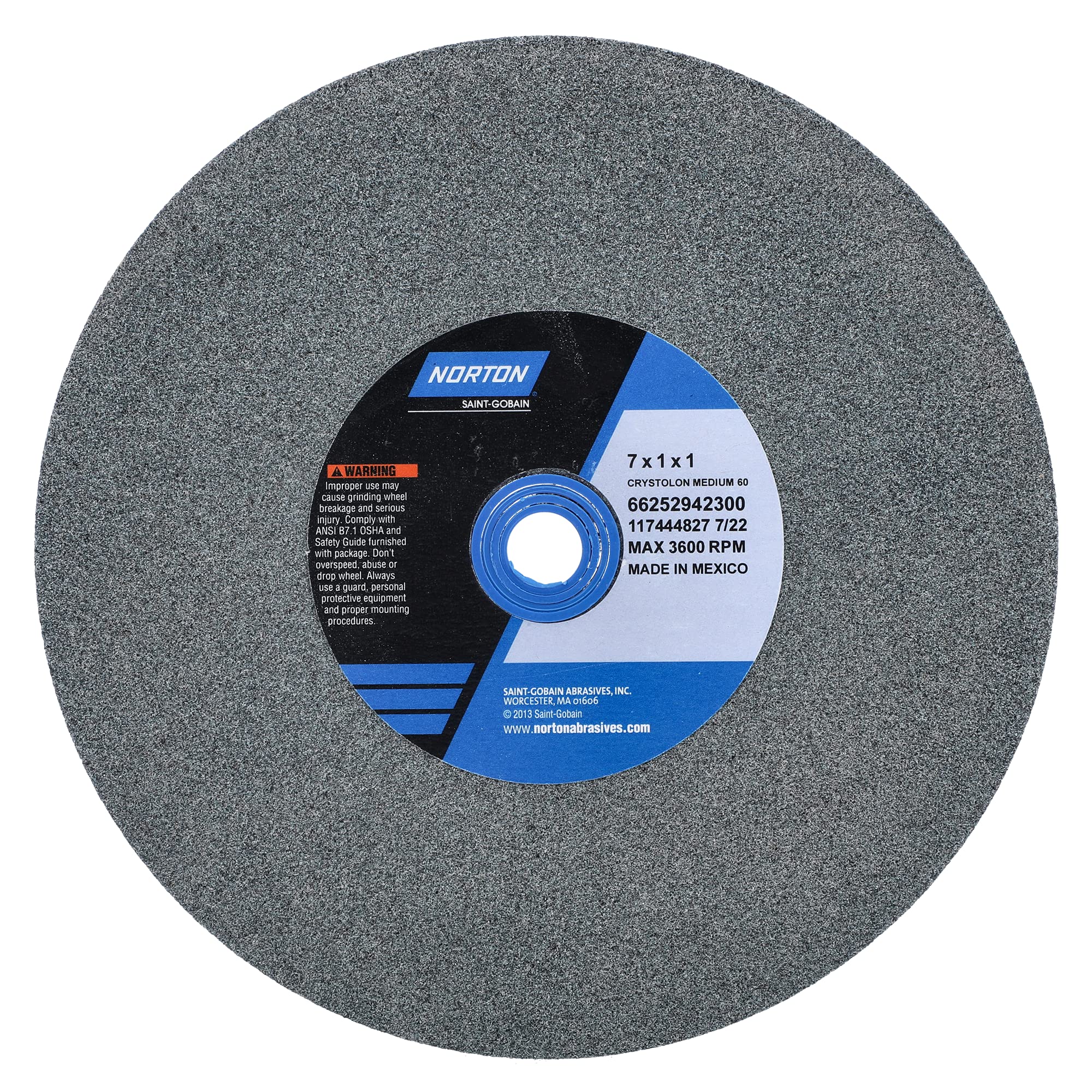 Norton Saint Gobain Abrasives 66252942300 2 Pack 7in. x 1in. x 1in. 60 Medium Grit Silicon Carbide Gemini Type 1 Bench and Pedestal Abrasive Wheel, Green