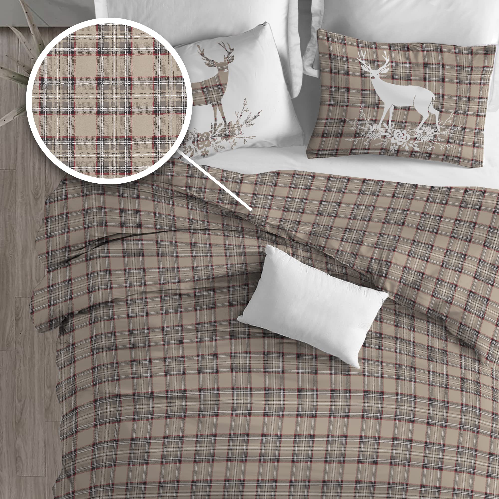 PENSIERI DELICATI Parure Copripiumino Matrimoniale 100% Cotone, Completo di Sacco 250x200cm e 2 Federe 52x82cm, Made in Italy, Copripiumino Lavabile In Lavatrice A 40°, Fantasia Tartan Beige