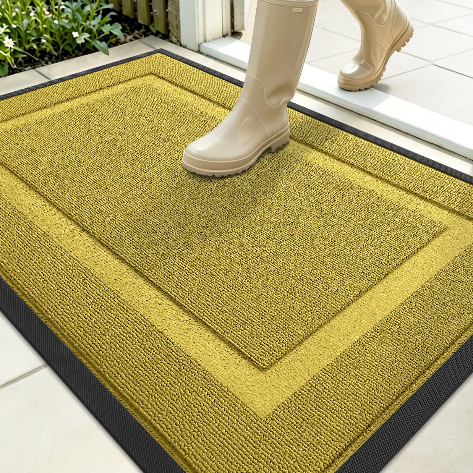 OLANLY Front Door Mat Outside 35x23, All-Season Heavy-Duty Rubber Doormat | Lime Green, Absorbent, Stain Fade Resistant, Waterproof Non-Slip Backing, Low-Profile Indoor Outdoor Floor Mat for Entryway