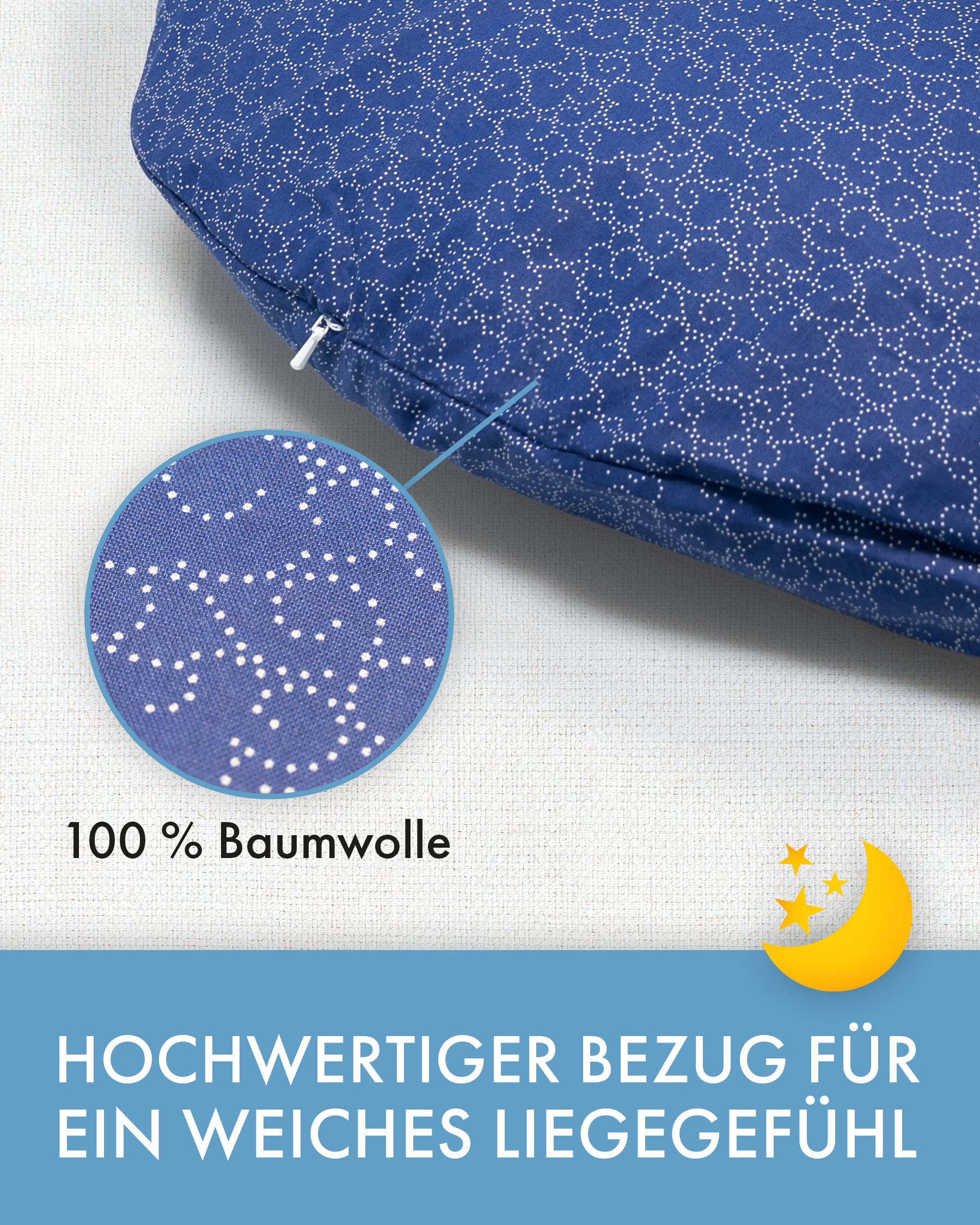Stillkissen - hochwertiges Schwangerschaftskissen - anschmiegsames Lagerungskissen aus Baumwolle - schadstofffreies Seitenschläferkissen - 150cm - Goteborg