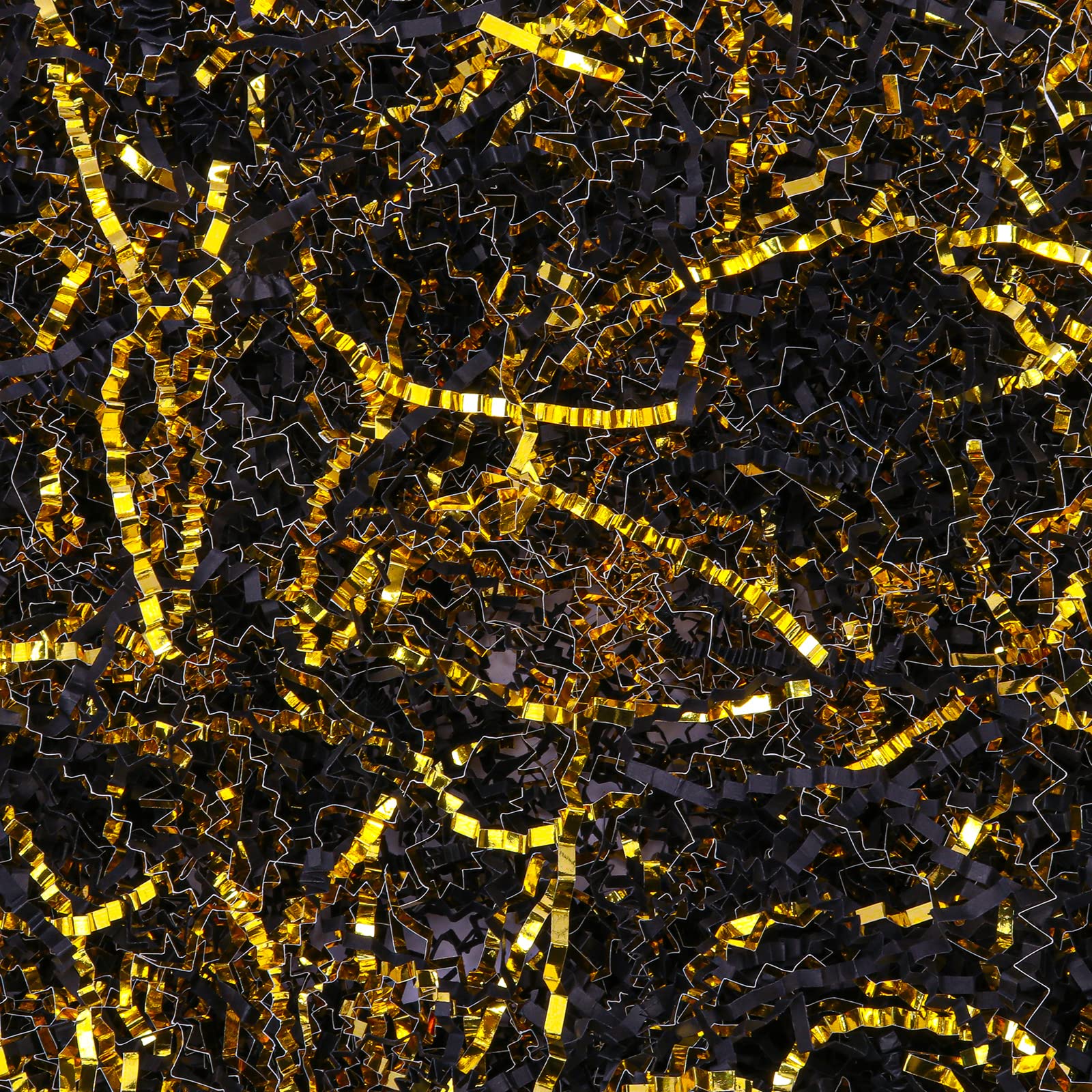 Ottwlli150Gram Black & Gold Color Crinkle cut paper shred Filler Gift Box Filling Easter Grass for Wedding, Birthday, Anniversary,Valentine, Christmas